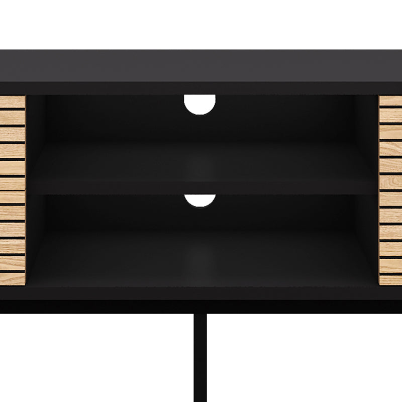 ODENCE Modern TV Stand 150cm - Natural & Black Wood Entertainment Center for Living Room, Bedroom & Home Theater