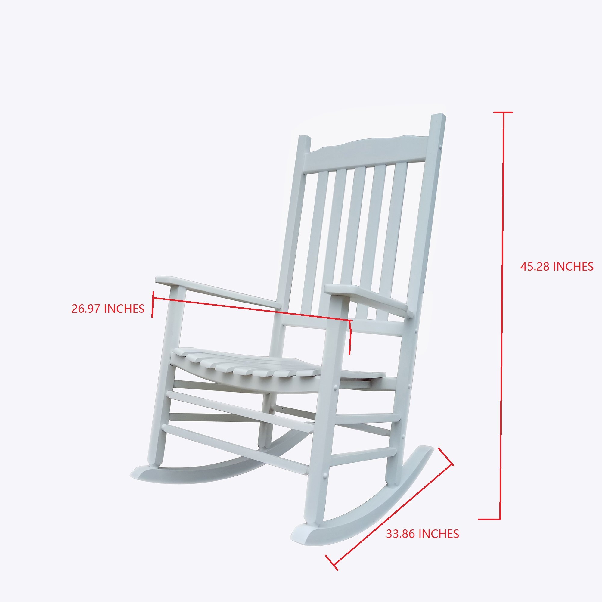 White Wood Porch Rocker Chair Set of 2 with Side Table - Outdoor Rocking Chairs for Patio, Garden & Deck - Comfortable Relaxation Furniture for Porch Swing & Backyard Lounging