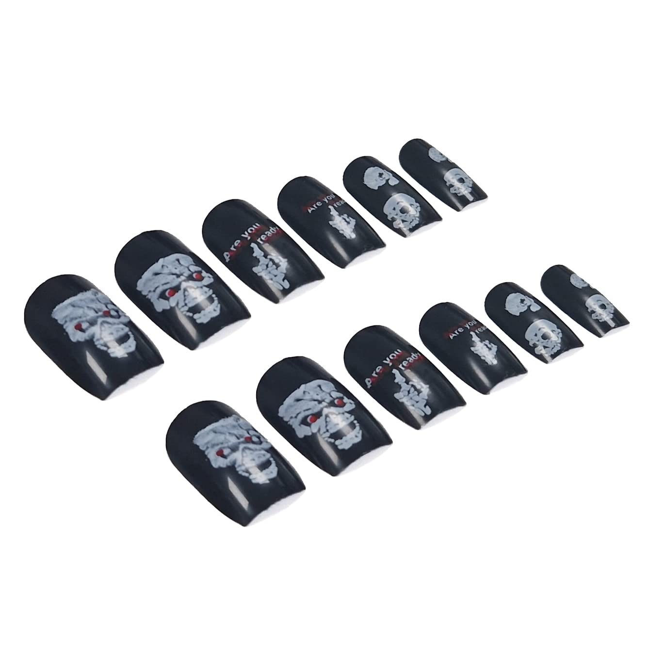 12 Pack Halloween Fake Nails with Glue - Long Press on Nails with Spooky Designs for Costume Parties & Cosplay (HN5)