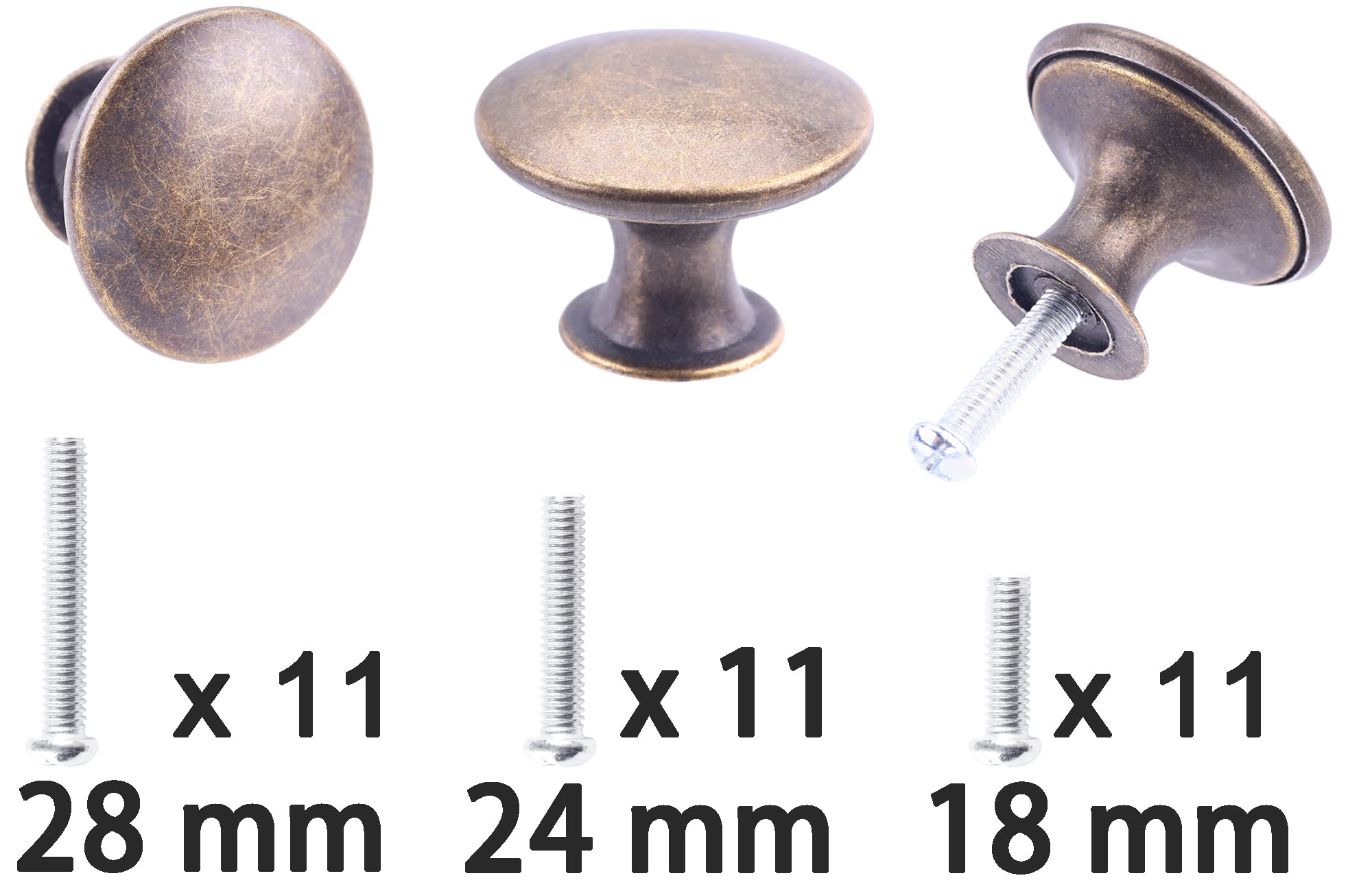 Antique Brass Cabinet Knobs 10-Pack - Drawer Pulls for Kitchen & Bathroom