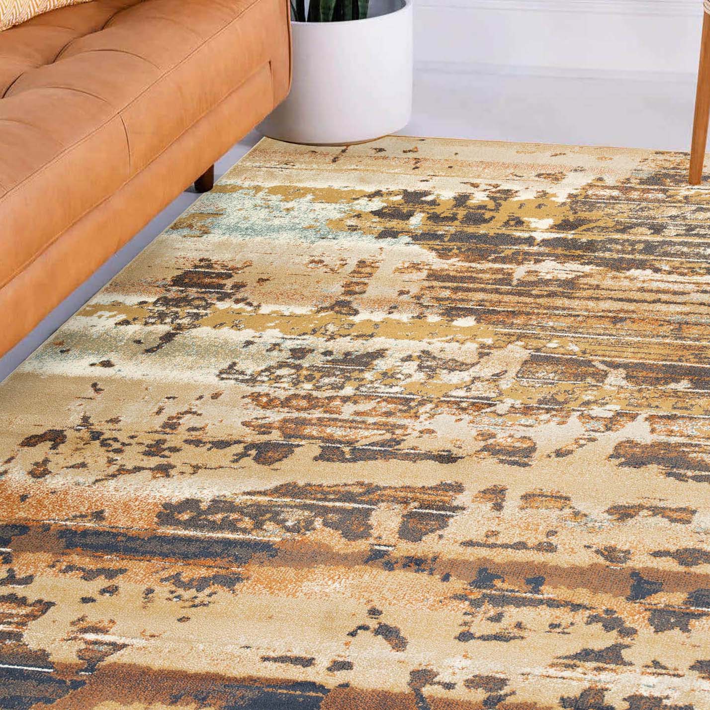 Damara Splatter Abstract Indoor Area Rug or Runner - Non-Slip Modern Boho Decor for Living Room, Bedroom, Entryway