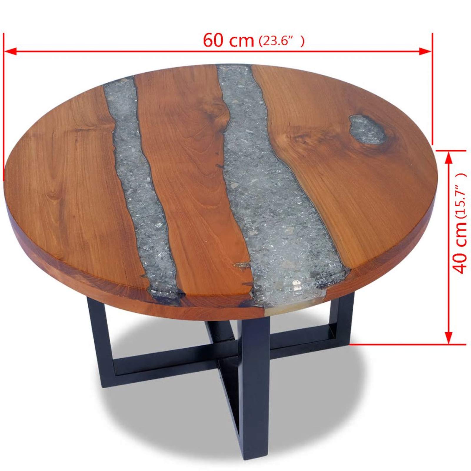 Tidyard Modern Coffee Table - Teak Resin Tabletop with Mango Wood Base - 23.6