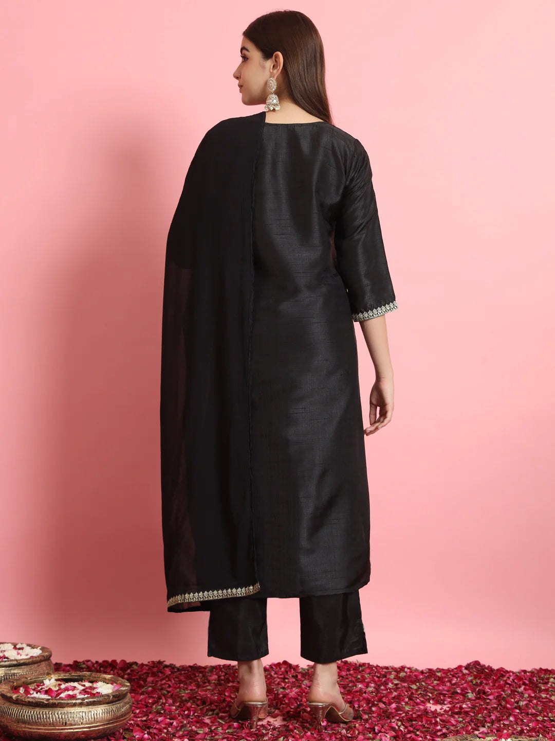 Elegant Black Designer Pant Suit with Embroidery & Sequins - Formal Office Wear & Evening Party Outfit for Women