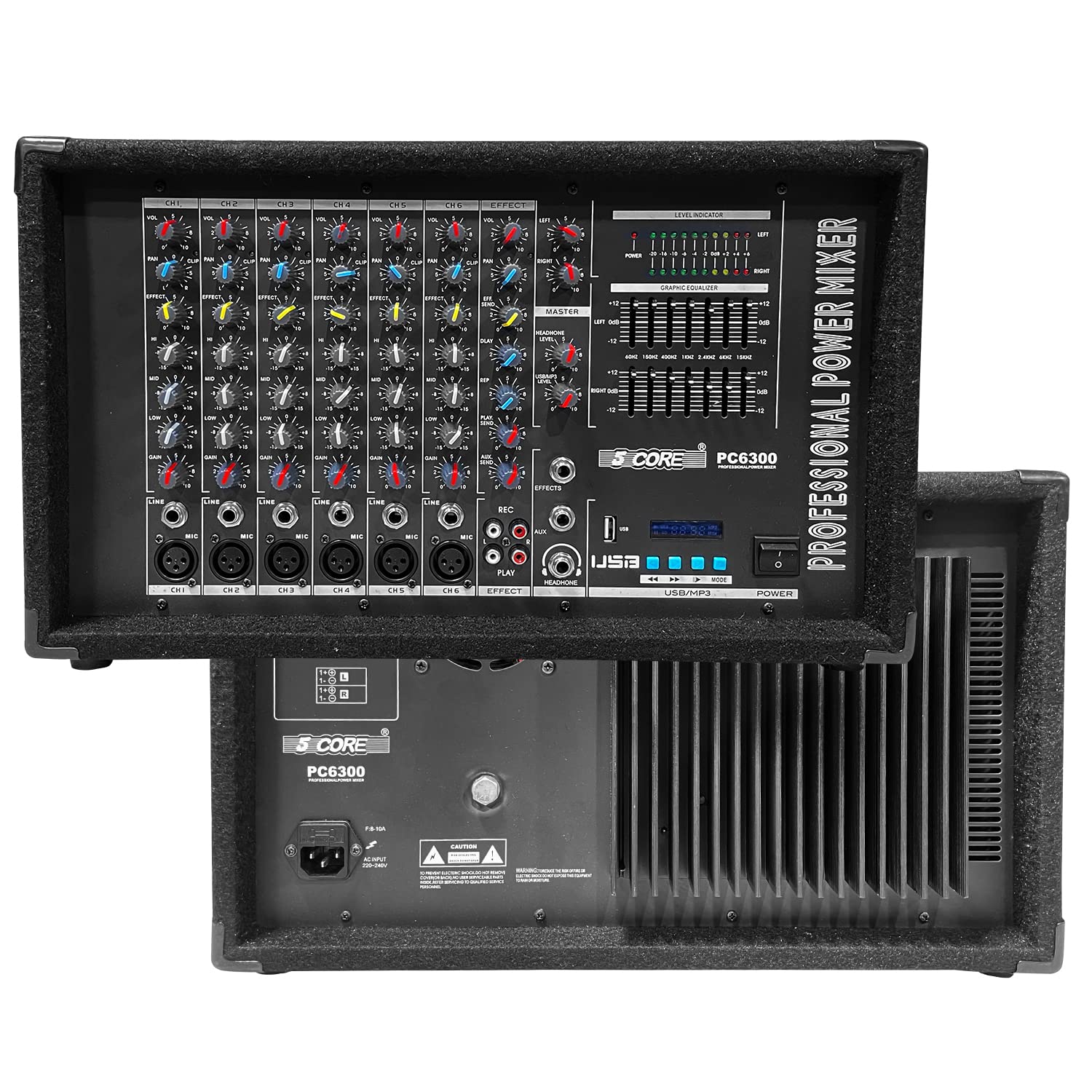 6 Channel Professional DJ Mixer 250W x 2 with Travel Case - USB, AUX, TF Card, Microphone Input & Headphone Jack for Live Performances, Clubs, Home Studio & Karaoke | Hard Shell Protection | 5-Core Power | Made in India MIXER 6300