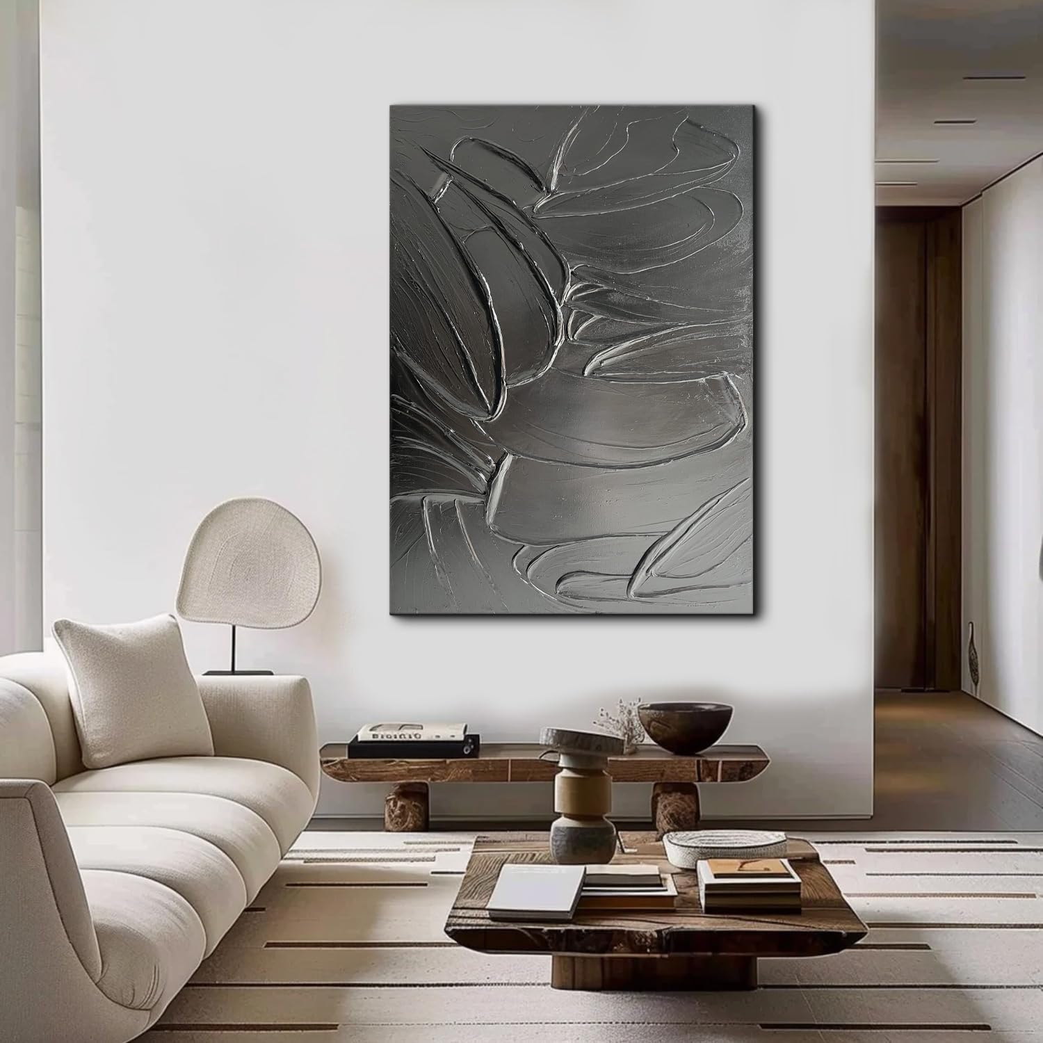 Hand-Painted Thick Texture Black Canvas Wall Art - Modern Minimalist Abstract Oil Painting for Home & Office Decor (28x40 Inches) - Perfect for Living Room, Bedroom or Gallery Wall Display