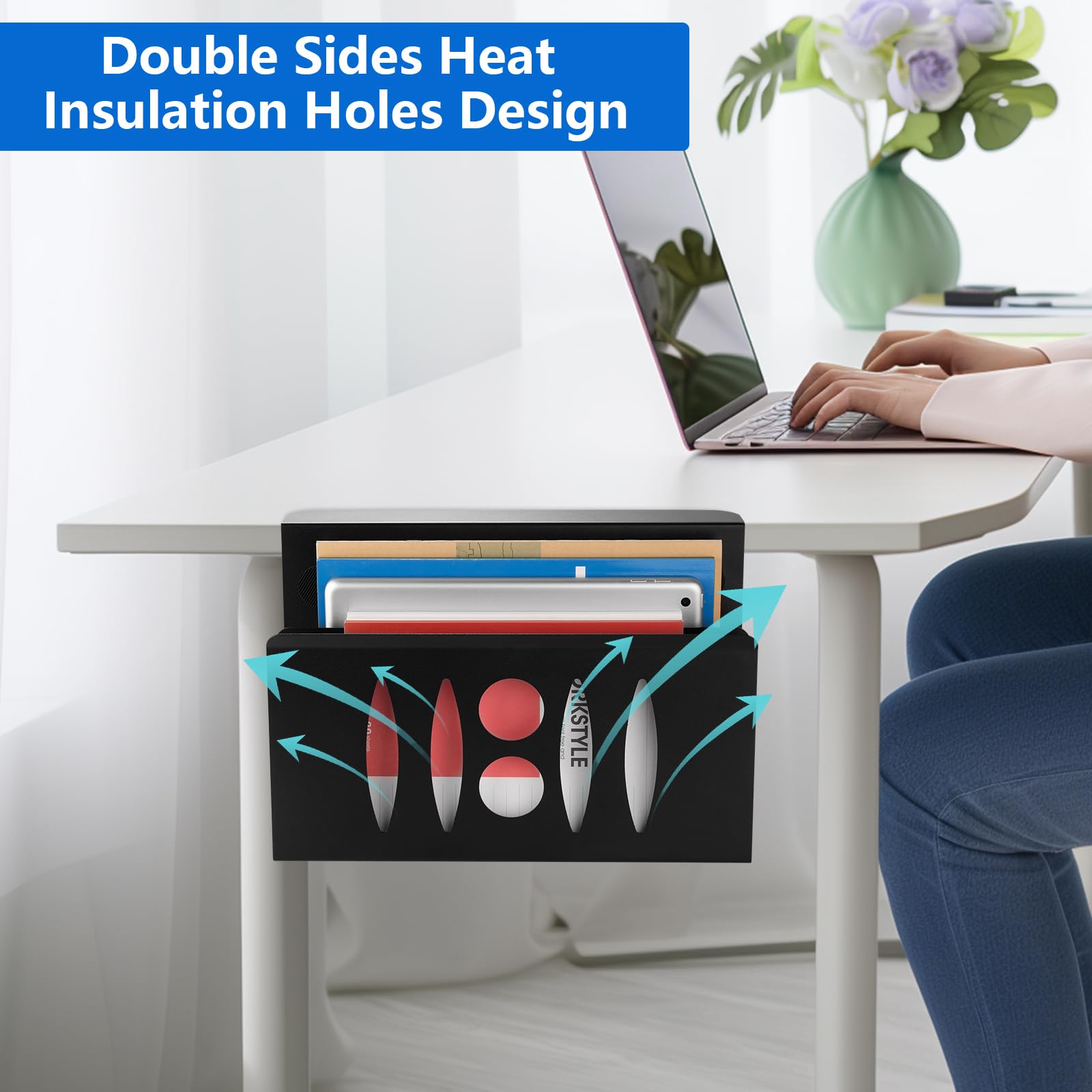 2 Tier Under Desk Storage Organizer - No Drill Steel Hanging Desk Shelf for Laptop & Office Supplies | Space Saving Desk Organizer for Home Office & Workspace (Black)