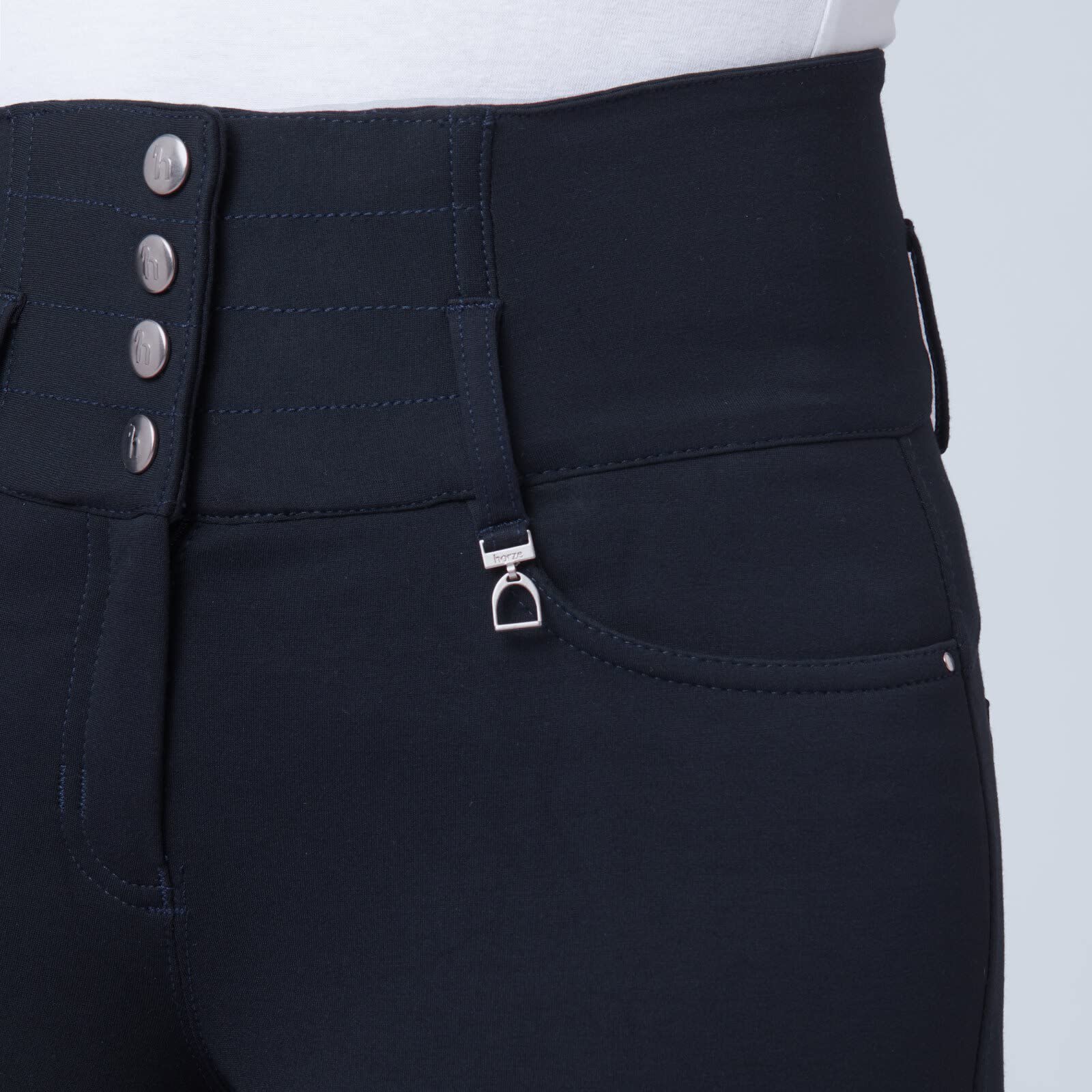 HORZE Women's Tara Full Seat Silicone Grip Breeches - Stretchable High Waist Equestrian Riding Pants with 4 Pockets for Horseback Riding & Show Jumping