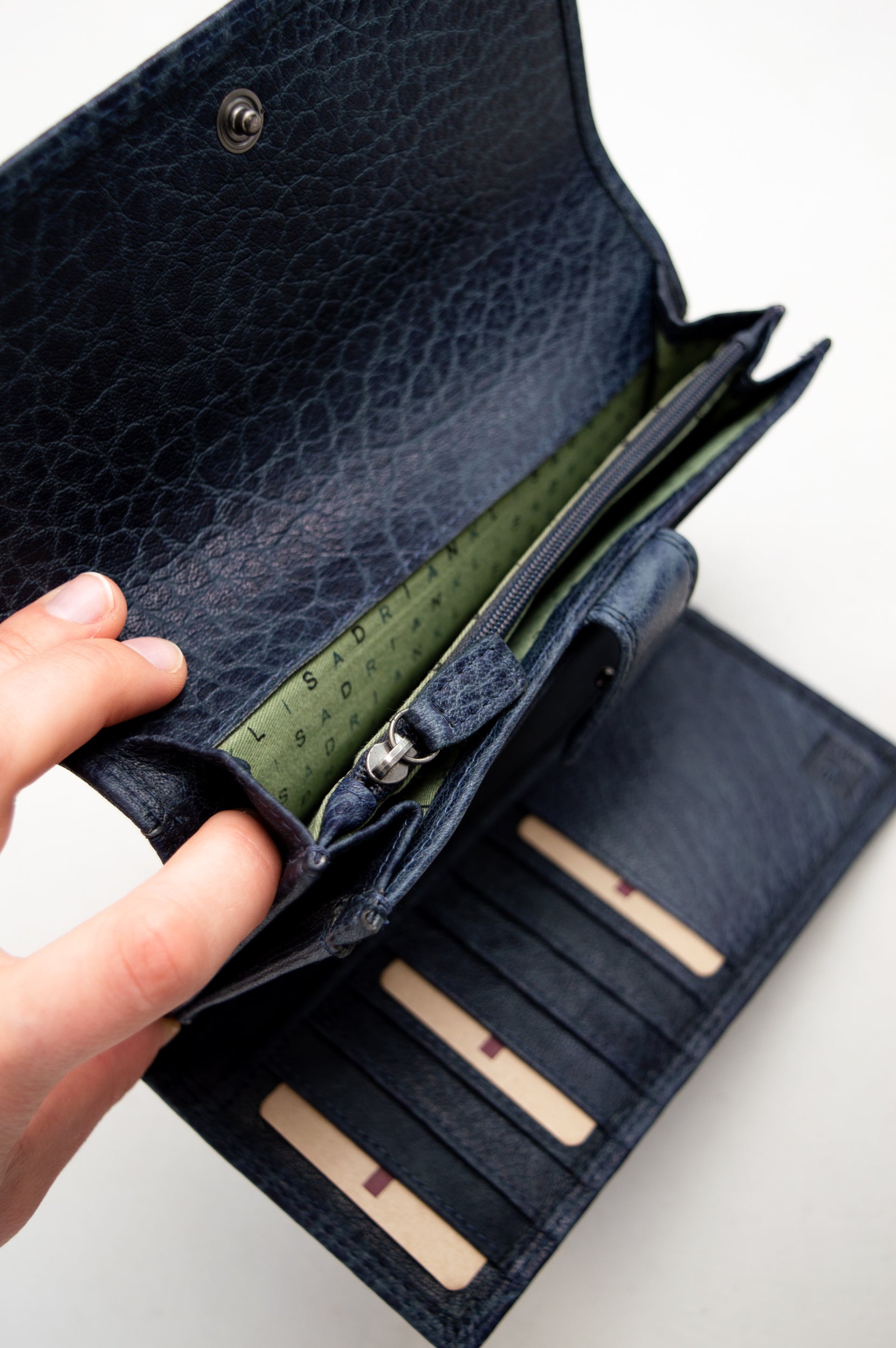 Adrian Klis 105 Genuine Leather Women's Wallet - Blueprint Design - Slim Bifold Wallet for Everyday Use & Travel Essentials