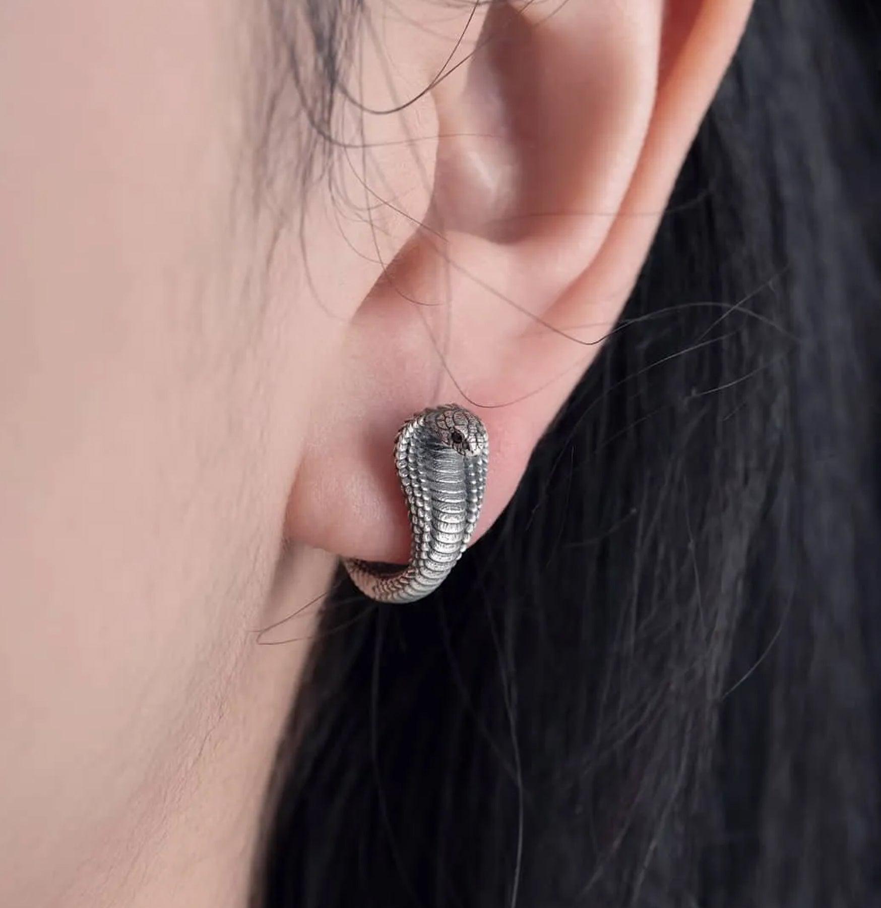 Cobra Stud Earrings for Women - Oxidized Silver Tribal Jewelry - Perfect for Boho Fashion, Festivals & Everyday Wear
