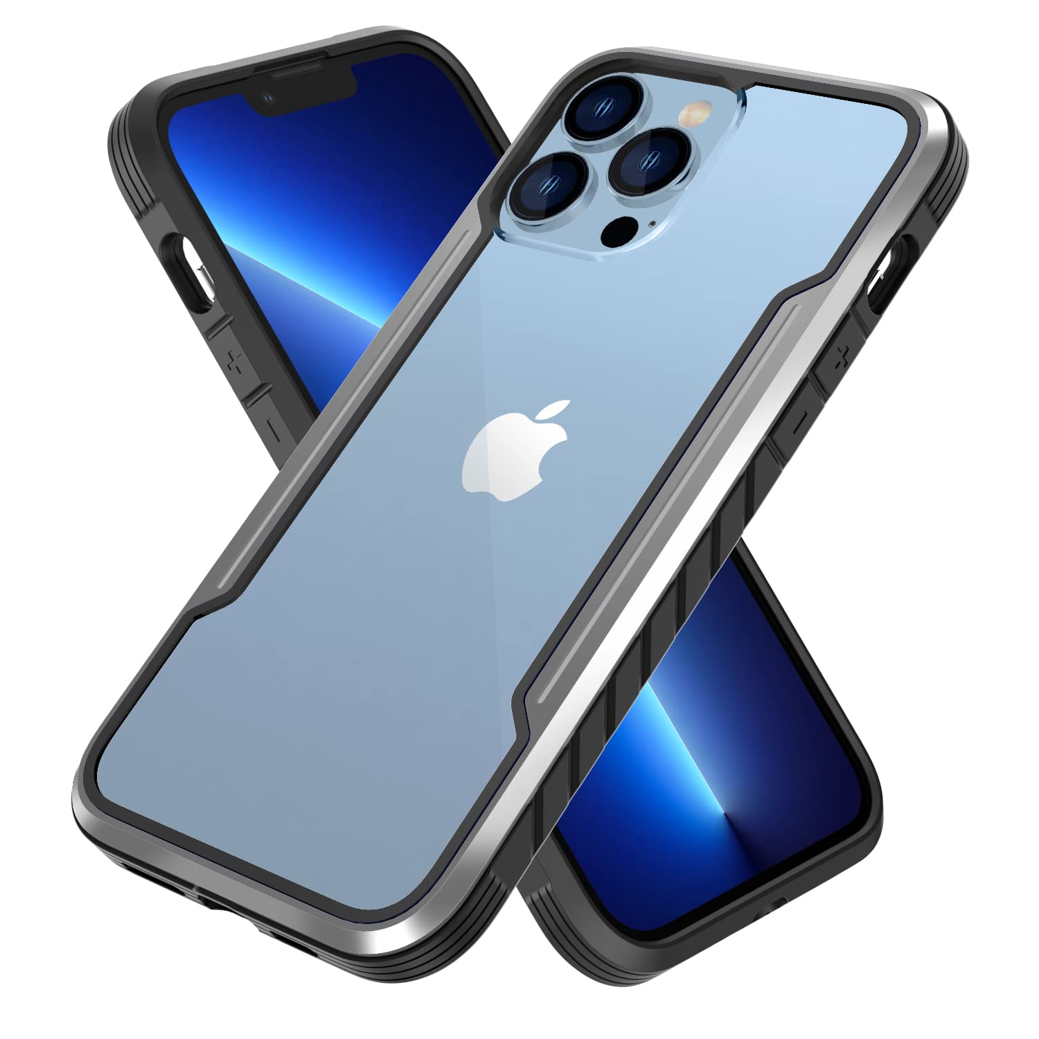 Shockproof Heavy Duty Clear Phone Case with Metal Aluminum Frame for iPhone 13 Pro Max 6.7 Inch - Durable Protection for Outdoor, Work & Everyday Use