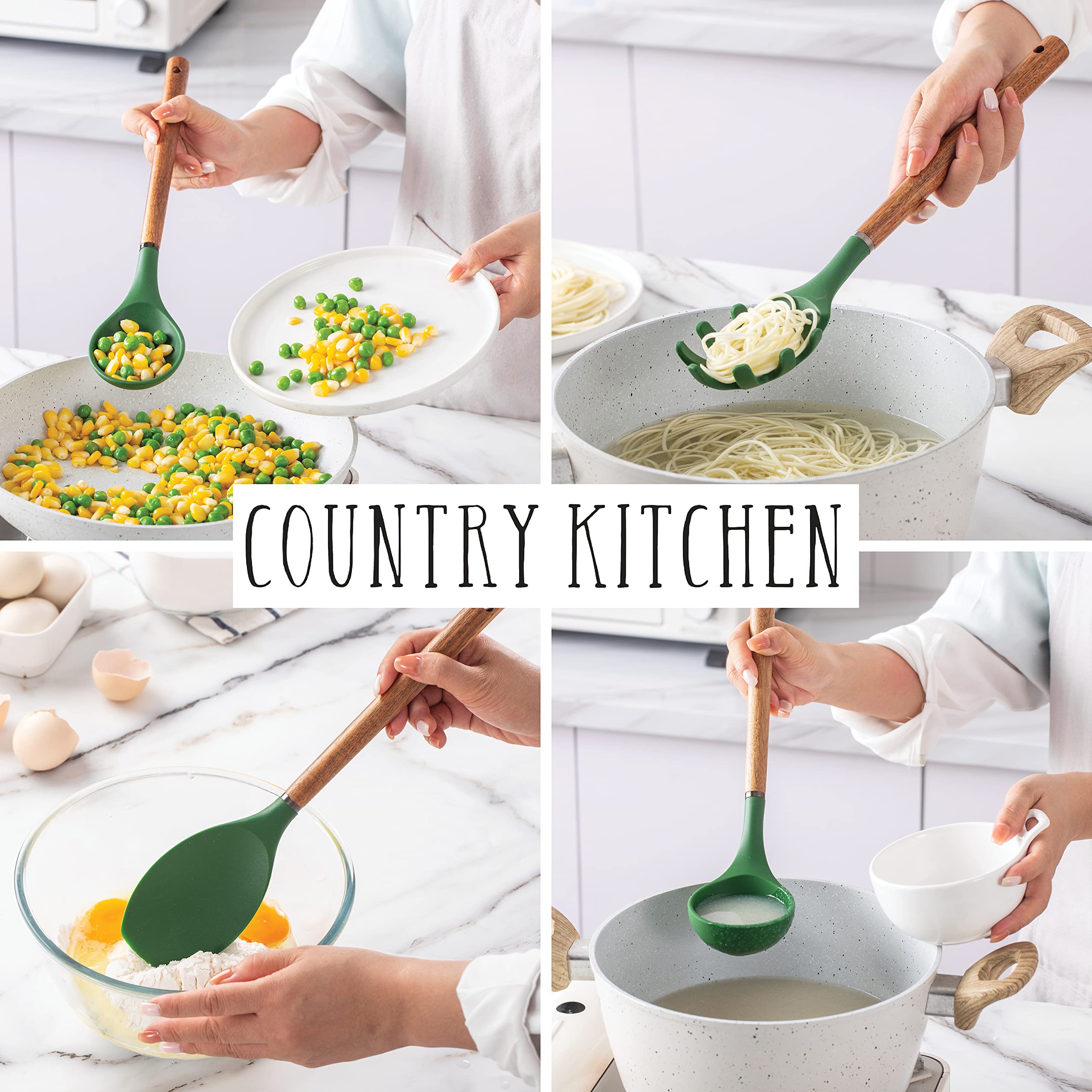 Non-Stick Silicone Cooking Utensil Set with Wooden Handles - 8-Piece Kitchen Tool Set for Baking, Frying & Stirring - Heat Resistant & Dishwasher Safe - Perfect for Home Chefs & Baking Enthusiasts