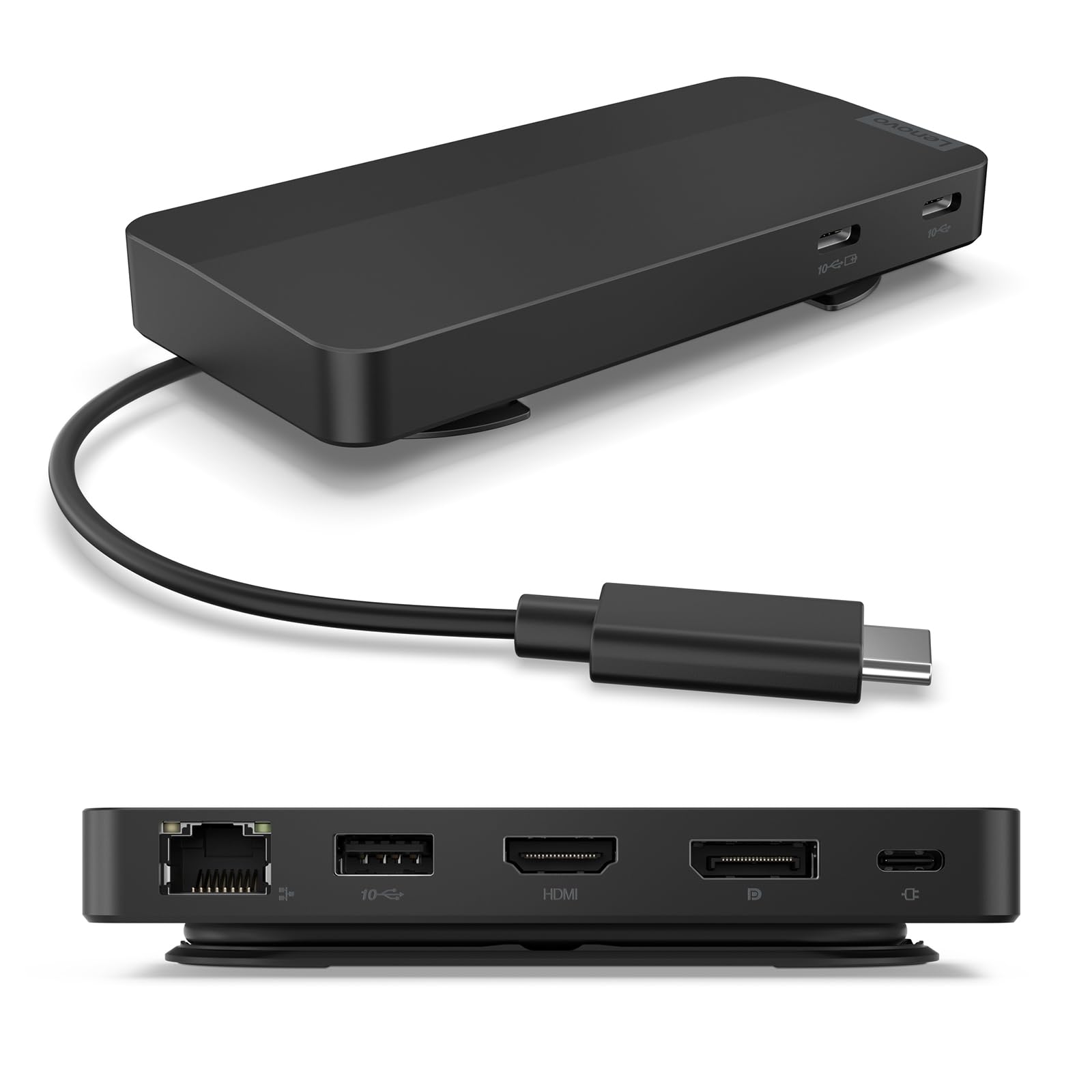 Lenovo USB-C Dual Display Travel Dock - 7-in-1 Multiport Adapter with Integrated USB-C Cable, 4K Dual Monitor Support for MacBook, Dell, HP - Perfect for Business Travel & Home Office Setup