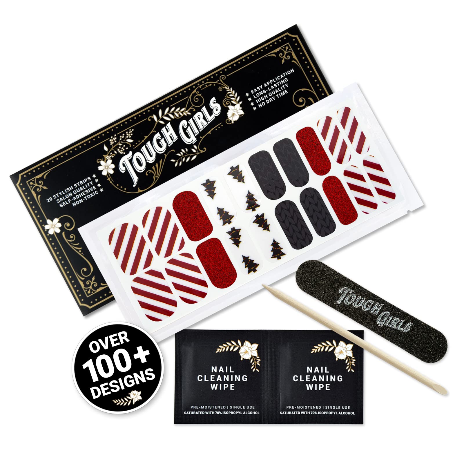 TOUGH GIRLS | 20 Premium Gel Nail Polish Strips Kit with Application Tools - No UV/LED Lamp Needed (Christmas Holiday Collection) - Perfect for DIY Manicures, Parties & Gift Giving