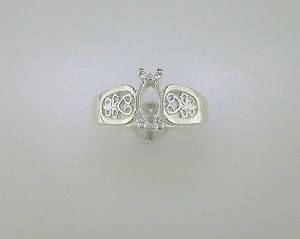 Solid Sterling Silver or 14kt Gold Marquise Filigree Pre-Notched Ring Blank - Size 7 Shank Setting (6x3mm & 10x6mm Options) - Perfect for Jewelry Making, Engagement Rings & DIY Craft Projects