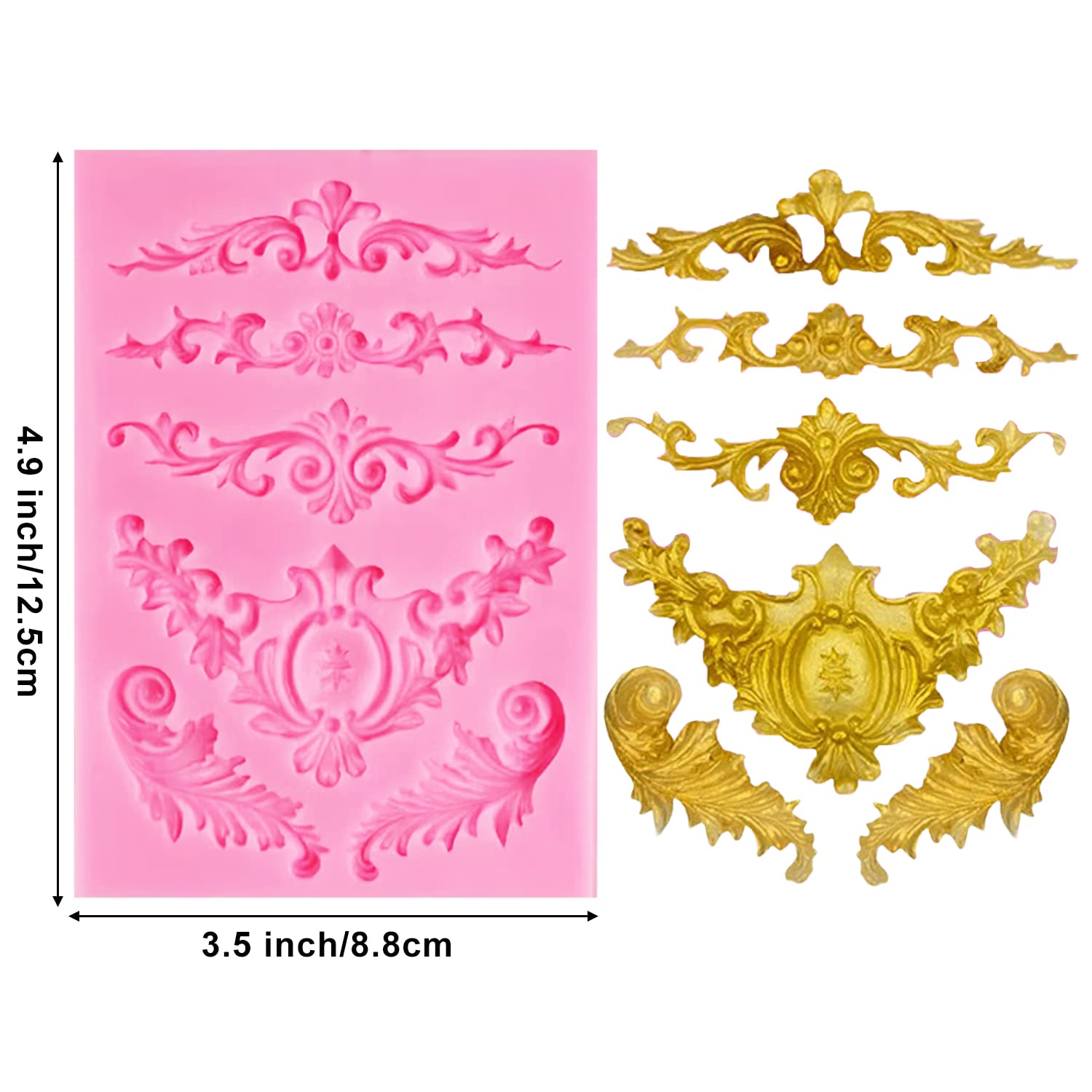AIMEIKI 3D Baroque Silicone Fondant Molds - 3 Pack Scroll Border Lace Molds for Cake Decorating, Gum Paste, Chocolate & Candy Making - Perfect for Birthday, Wedding, Party & DIY Baking Projects