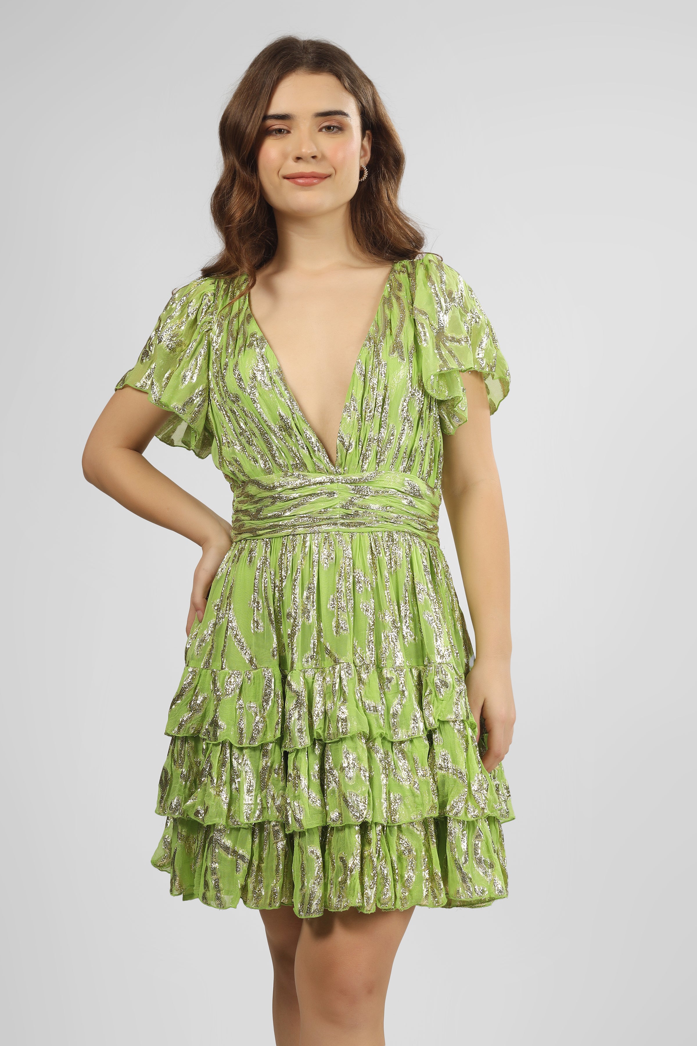 Madison Green Metallic Printed Mini Dress for Women - Elegant Party & Night Out Outfit - Perfect for Cocktail Parties, Date Nights & Special Occasions