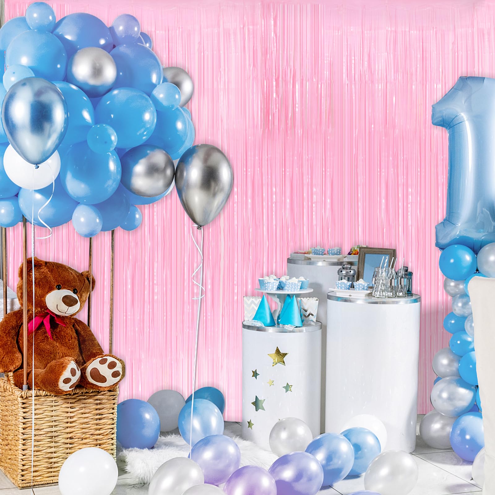 Pastel Pink 2 Pack Metallic Tinsel Foil Fringe Curtains - 3.3x8.3 Feet Party Decorations for Birthday, Christmas & Events | Perfect for Doorways, Photo Backdrops & Celebration Decor