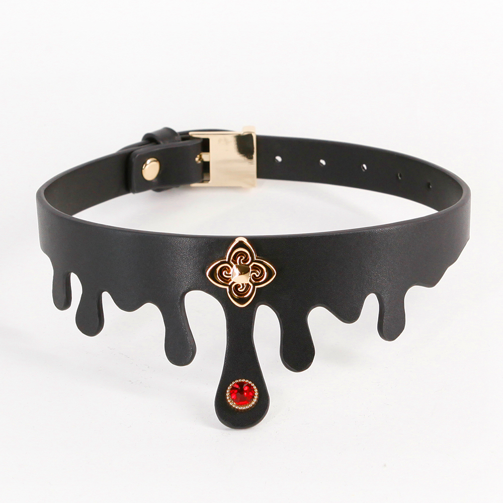 Elvira Faux Leather Drip Choker Necklace - Gothic Punk Fashion Accessory for Women - Perfect for Halloween, Cosplay & Alternative Style Outfits