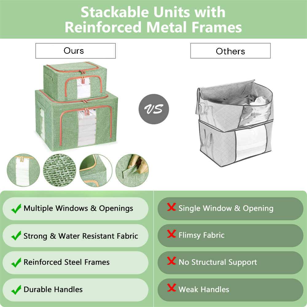 100L Large Cloth Storage Box - Foldable Closet Organizer with Handles, Wardrobe Storage Bags for Clothes, Blankets & Seasonal Items (Green) - Perfect for Bedroom, Closet & Travel Organization
