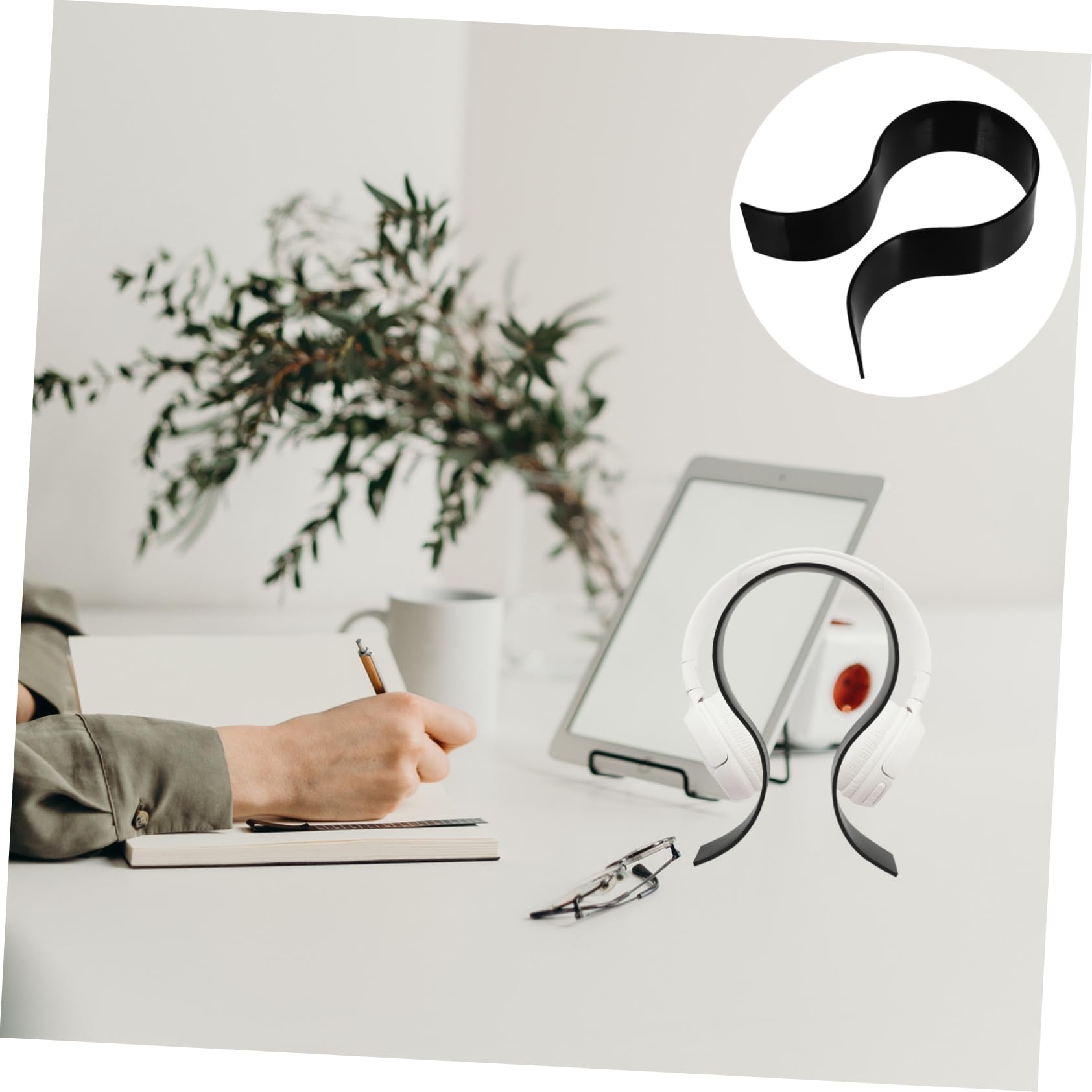 DOITOOL Acrylic Headphone Stand with Wooden Frame - Premium Headset Holder & Display Rack for Gaming, Office, and Studio Use - Clear Glass Design for Stylish Headphone Organization