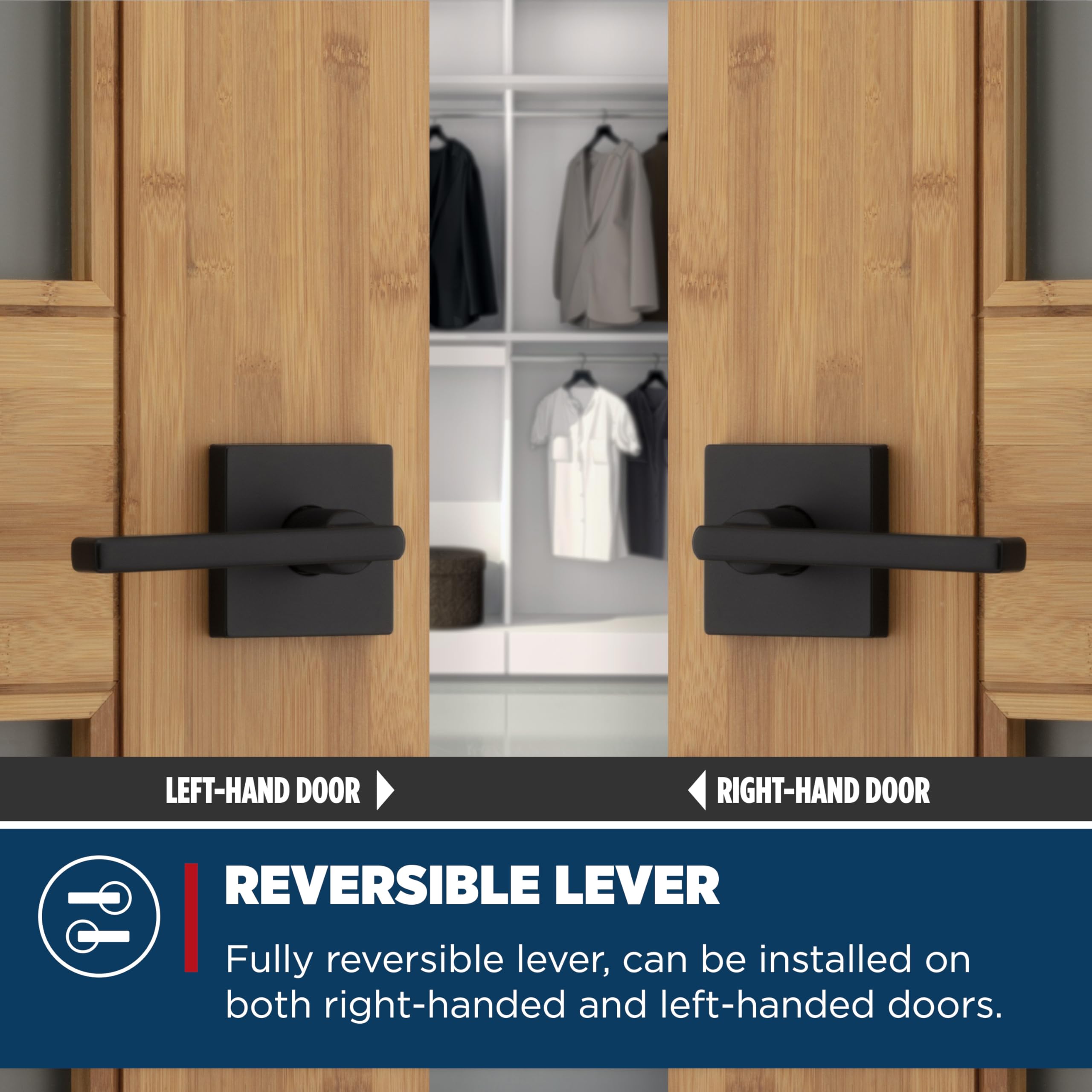 Weiser Halifax Matte Black Reversible Passage Door Handle - Non-Locking Interior Lever for Hall, Closet & Bedroom Doors - Modern Home Décor for Stylish & Functional Spaces