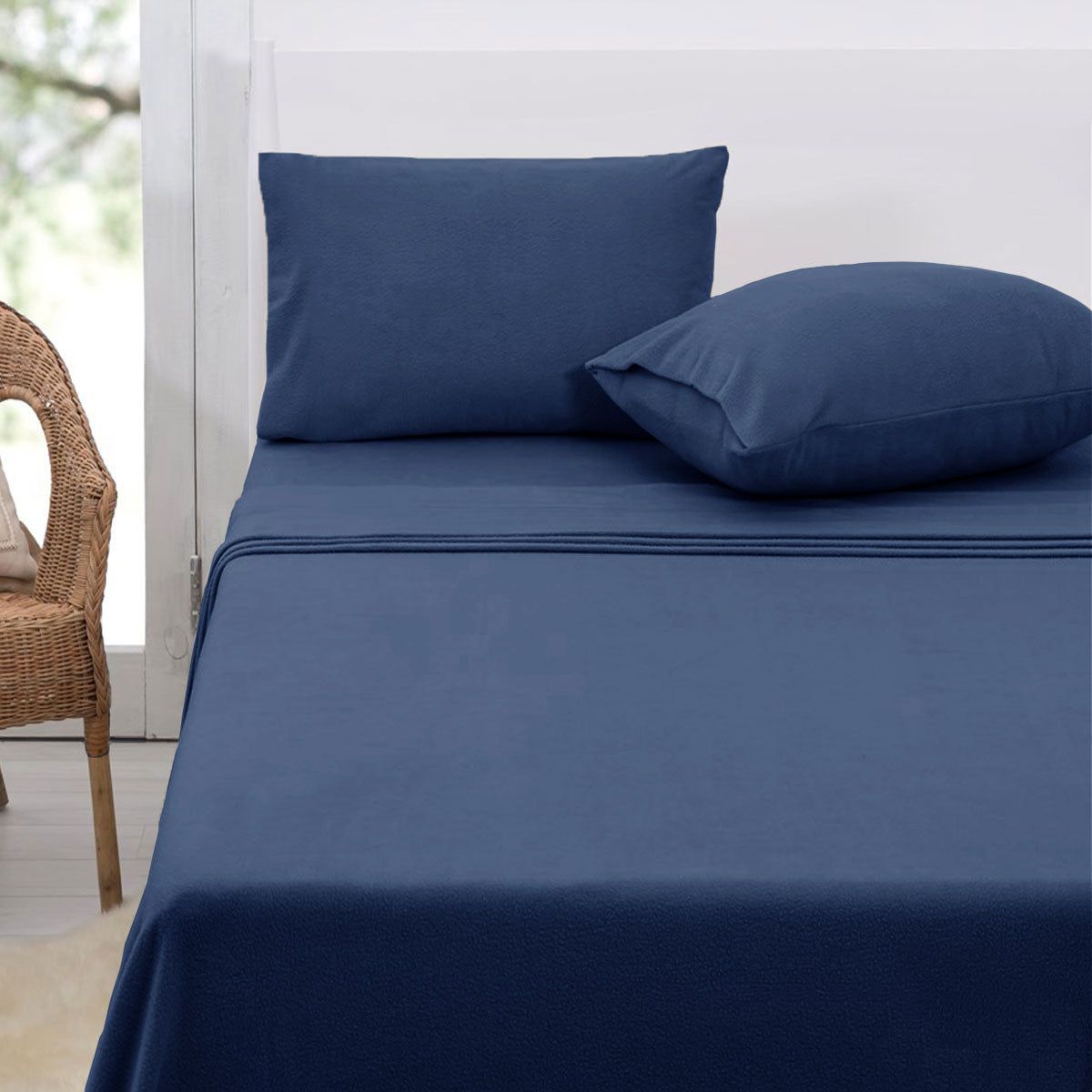 Premium Polar Fleece Sheet Set Queen Size - 36cm Wall - Midnight Blue - Ultra Soft & Warm Bedding for Winter - Cozy Home & Guest Room Comfort