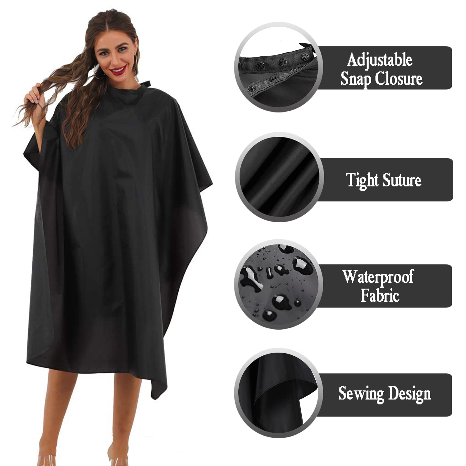 Professional Waterproof Hair Cutting Cape - 15 Pack Black Salon Barber Capes with Metal Snap Closure for Haircuts, Styling & Coloring | Durable & Comfortable for Salons, Home Use & DIY Hair Care