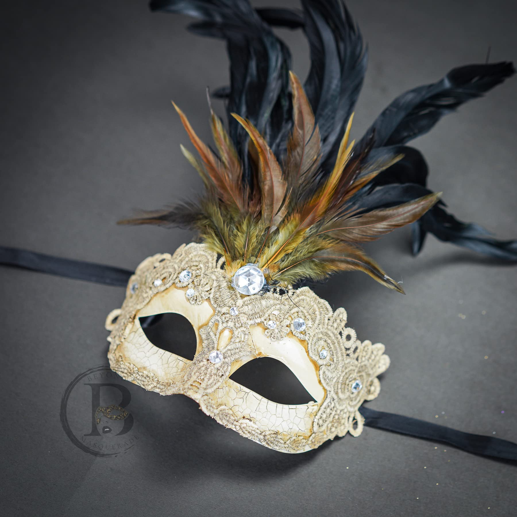 Elegant Feather Masquerade Masks for Women - Venetian Style Mardi Gras, Burlesque, Halloween Costume & Cosplay Accessories - Perfect for Parties, Balls, and Themed Events