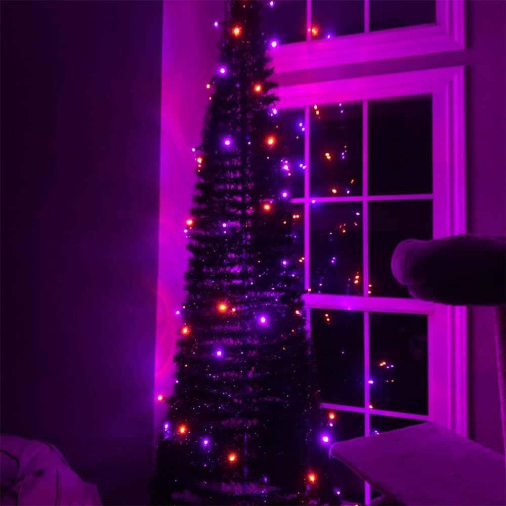 TW SHINE 2 Pack 20FT 100 Count Purple & Orange Halloween String Lights - Waterproof Mini Incandescent Lights for Indoor Outdoor Decor - Perfect for Patio, Home Party, Garden, Yard Halloween Decorations
