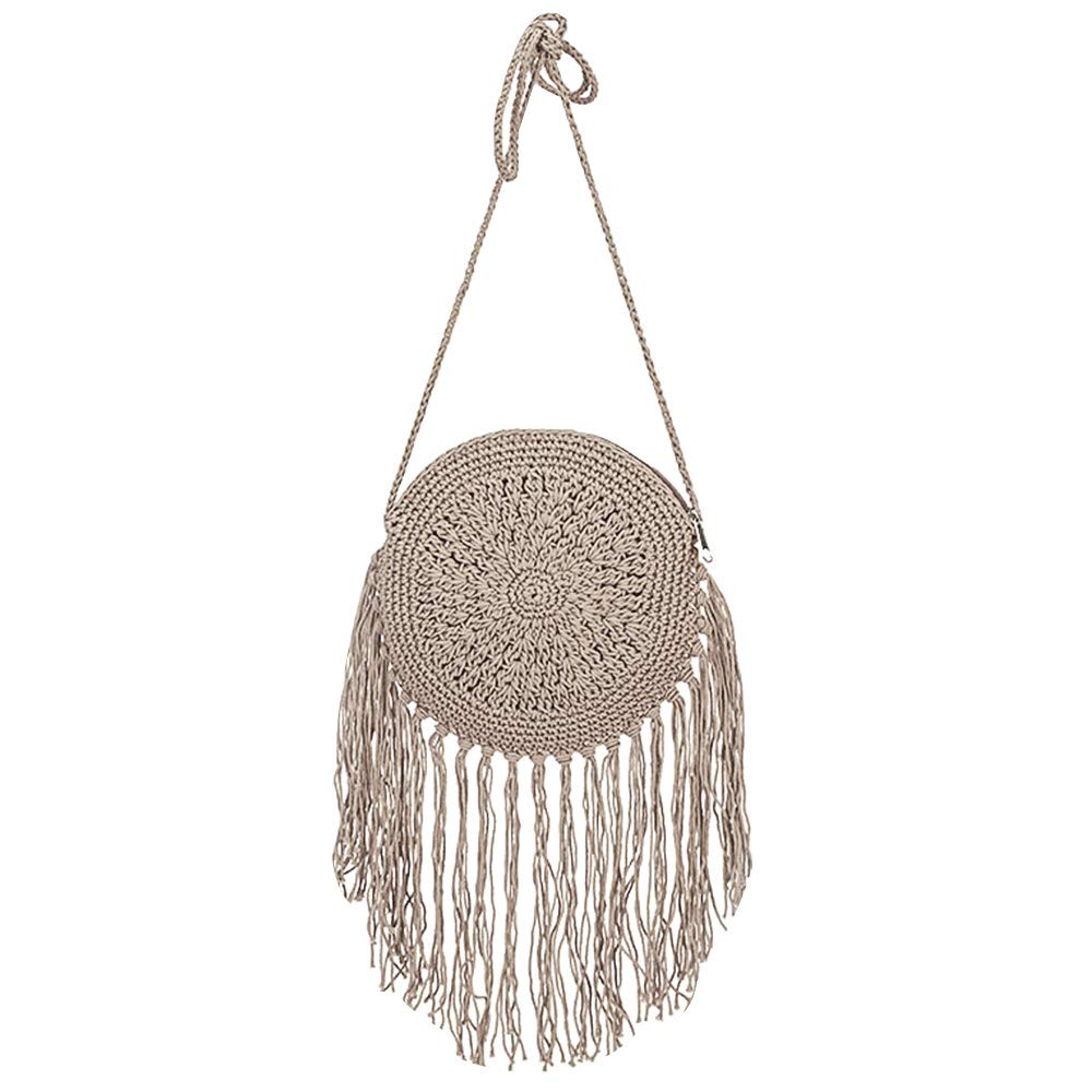 Van Caro Handwoven Cotton Straw Shoulder Bag - Crochet Tassel Bohemian Beach Purse for Women | Perfect for Summer Vacation, Boho Outfits & Seaside Accessories