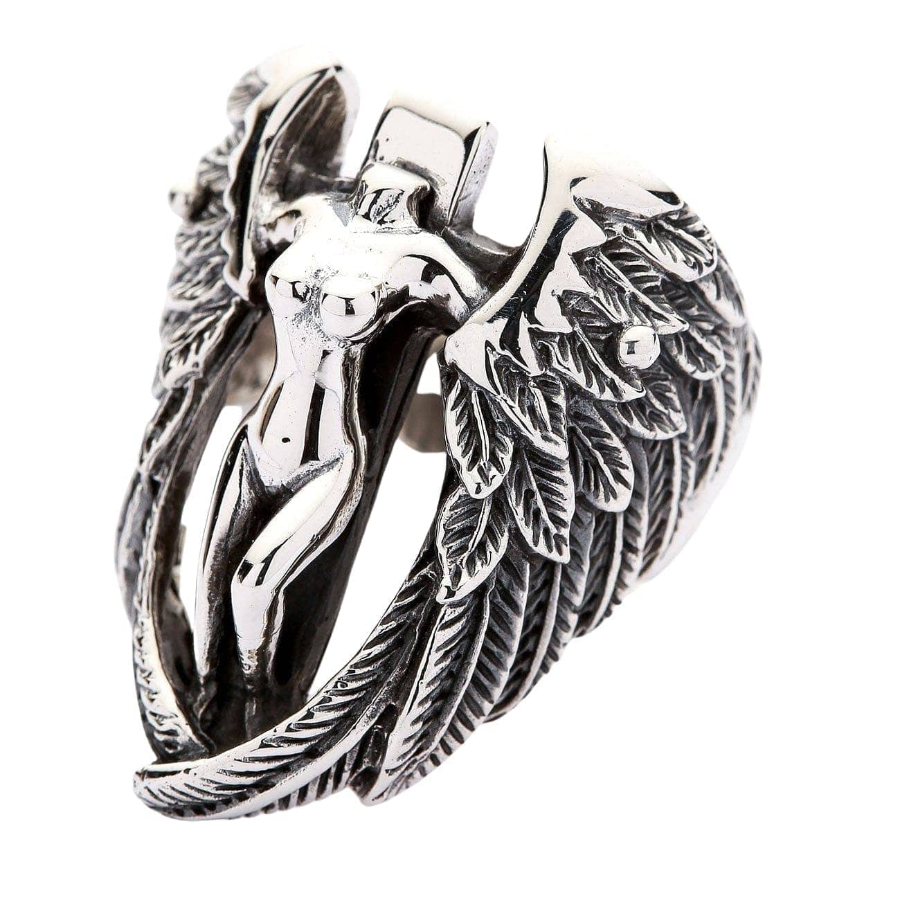 Angel Wings Feather Sterling Silver Biker Ring for Men & Women - Gothic Punk Jewelry Gift for Bikers, Rockers & Fashion Lovers
