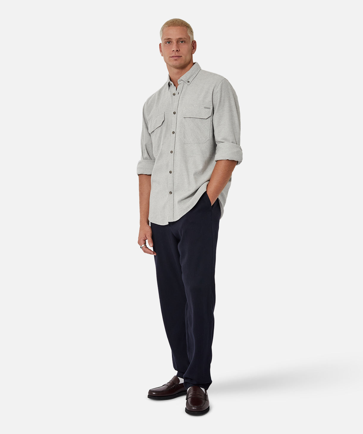 The Vernon LS Shirt - Grey Marle Cotton Long Sleeve Tee for Men | Casual Wear & Layering Essential