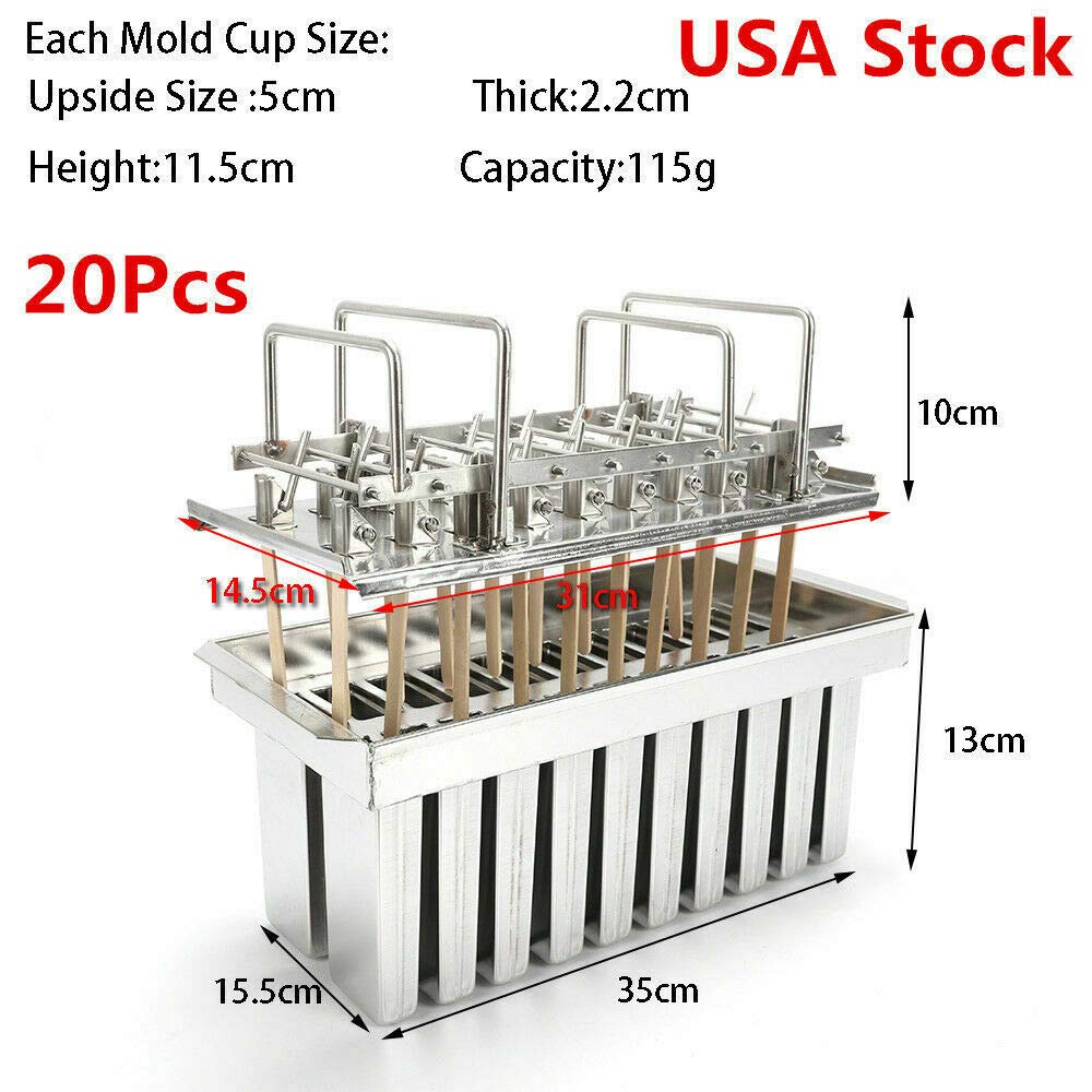 20-Piece Stainless Steel Popsicle Molds - DIY Ice Cream, Ice Pop & Lolly Maker with Sticks - Perfect for Homemade Frozen Treats, Summer Snacks & Kids Party Desserts