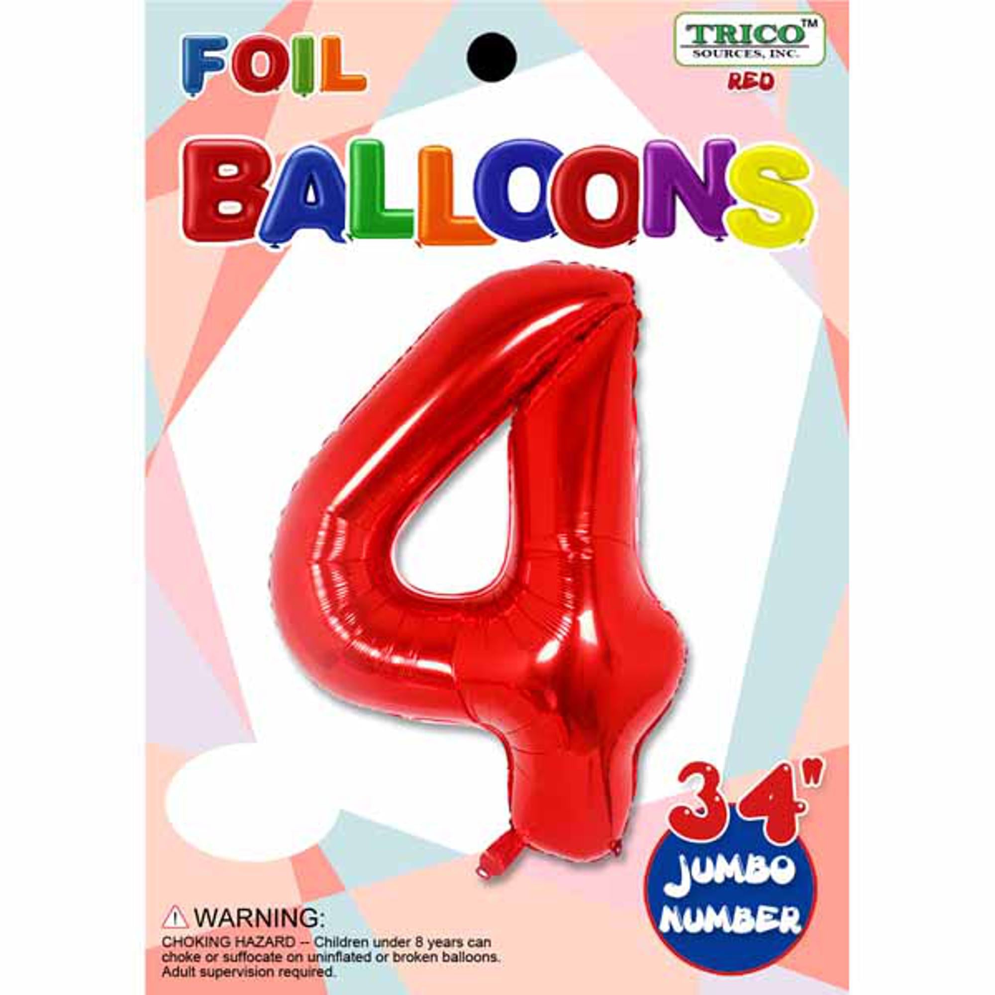 34 Inch Red Number 4 Foil Balloon for Birthday Parties, Graduations & Celebrations - Large Metallic Decoration