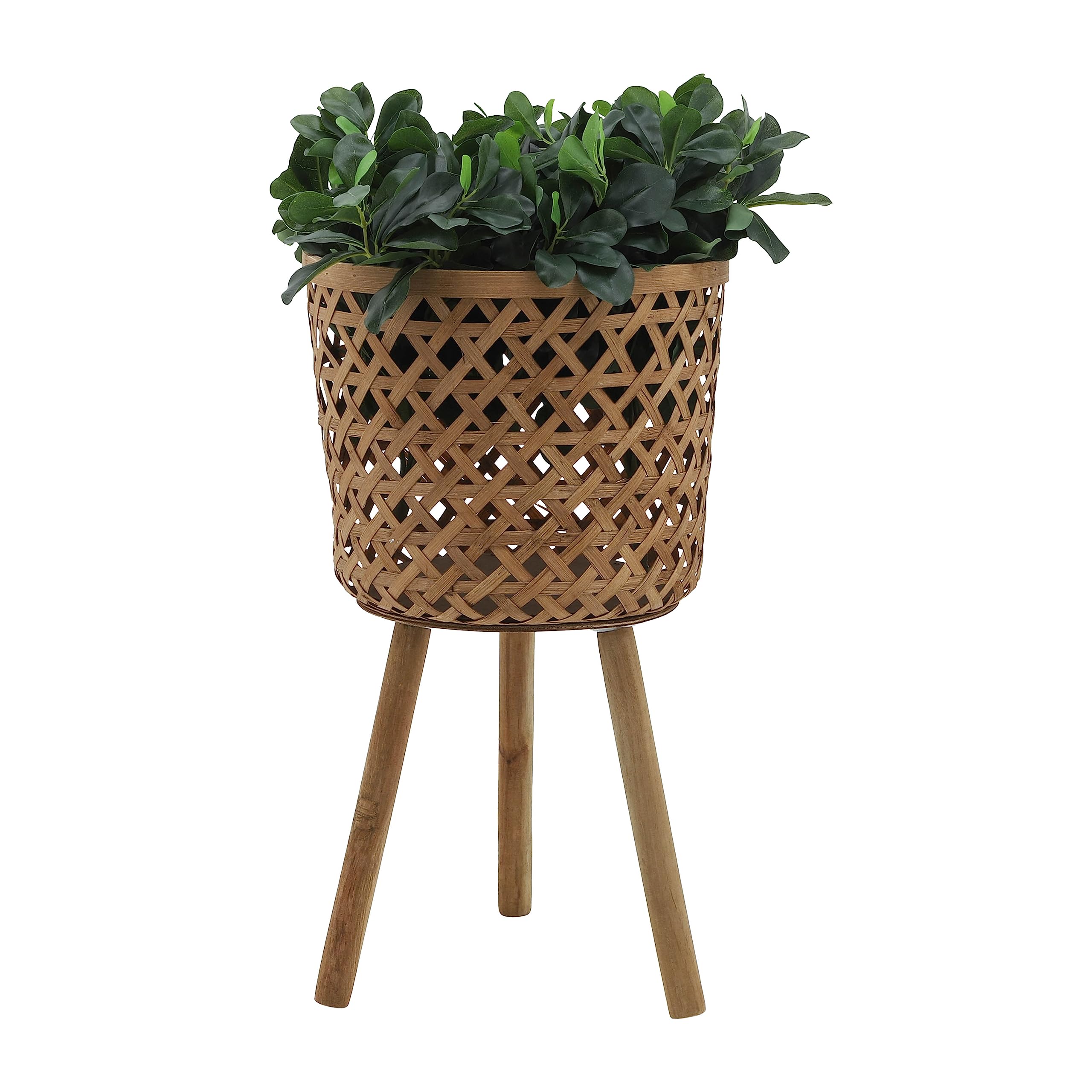 Set of 3 Natural Bamboo Standing Planter Pots for Indoor & Outdoor Use - 15x15x26 Inches - Perfect for Home Decor, Garden, Patio, and Office Plants