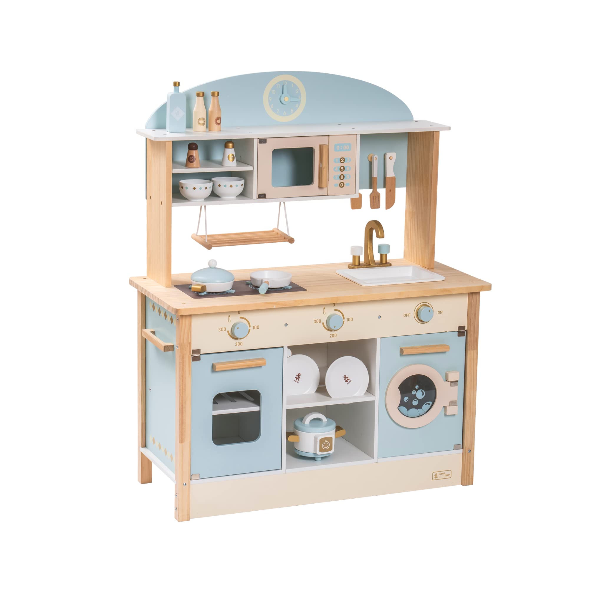 ROBUD Wooden Play Kitchen Set for Kids & Toddlers - Pretend Play Toy Kitchen with Accessories, Perfect Gift for Boys & Girls Ages 3+ - Ideal for Imaginative Play, Role-Playing & Early Learning Development