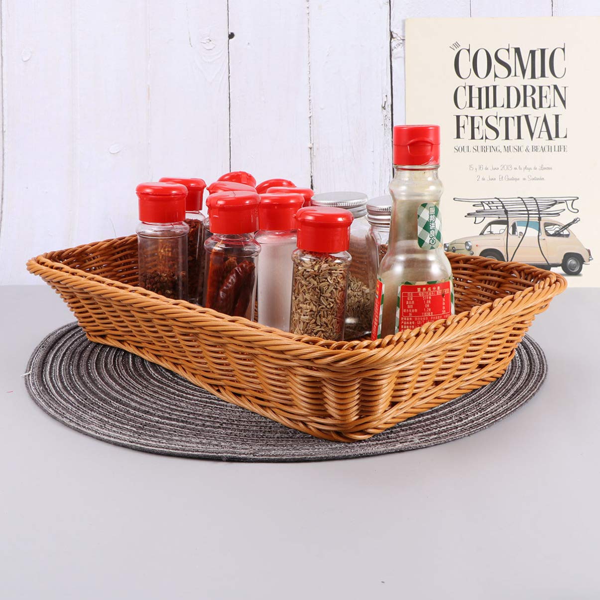 DOITOOL Woven Picnic Basket - Large Round Rattan Snack Tray for Bread, Fruits, Candy Storage - Perfect for Outdoor Picnics, Kitchen Organization & Party Serving (Imitation Wicker Harvest Basket)