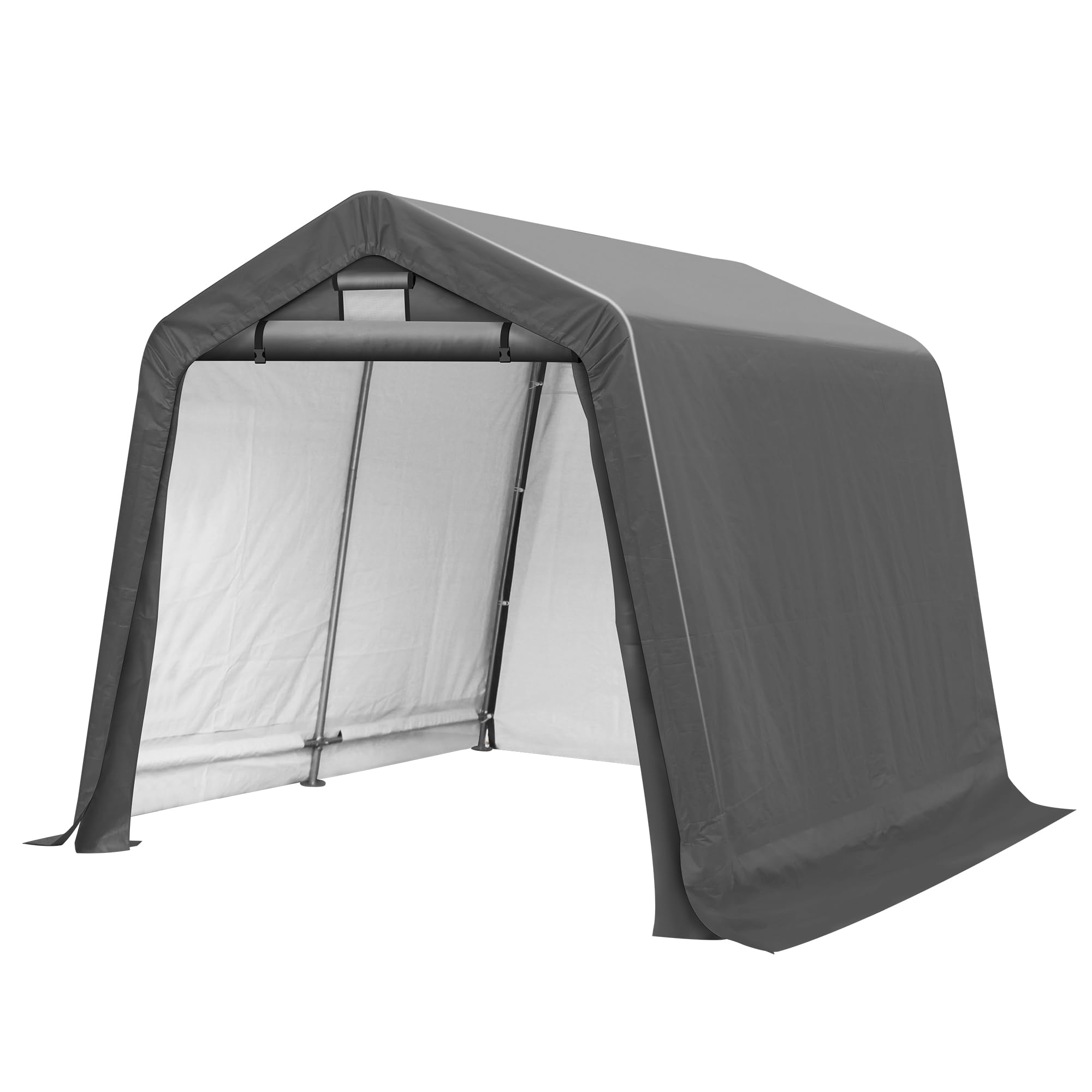 Heavy Duty 8x8 Outdoor Storage Shed Tent with Roll-up Ventilated Windows - Portable Garage Shelter for Bike, ATV, Motorcycle - Waterproof & UV Resistant - Perfect for Backyard, Patio, and Driveway Storage (Gray)