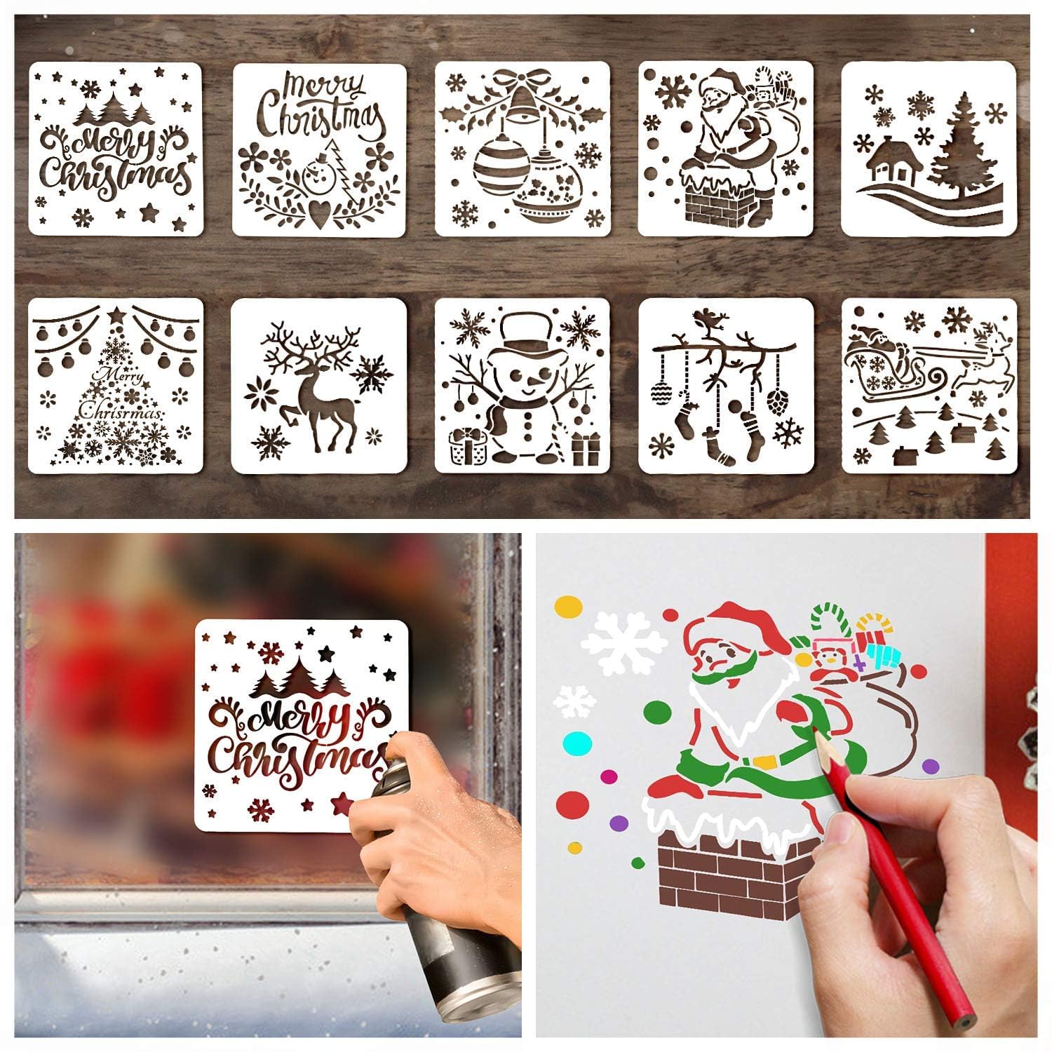 Christmas Stencils for Painting and Drawing - Holiday Craft Supplies Kit for Card Making, Scrapbooking, Window & Glass Decor - Perfect for DIY Christmas Gifts & Home Decoration