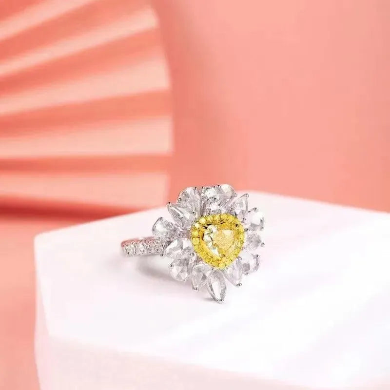 3.7 Carat Yellow Diamond 18k Gold Engagement Ring for Women - Elegant Wedding Band, Romantic Proposal Gift, Fine Jewelry for Anniversaries & Special Occasions