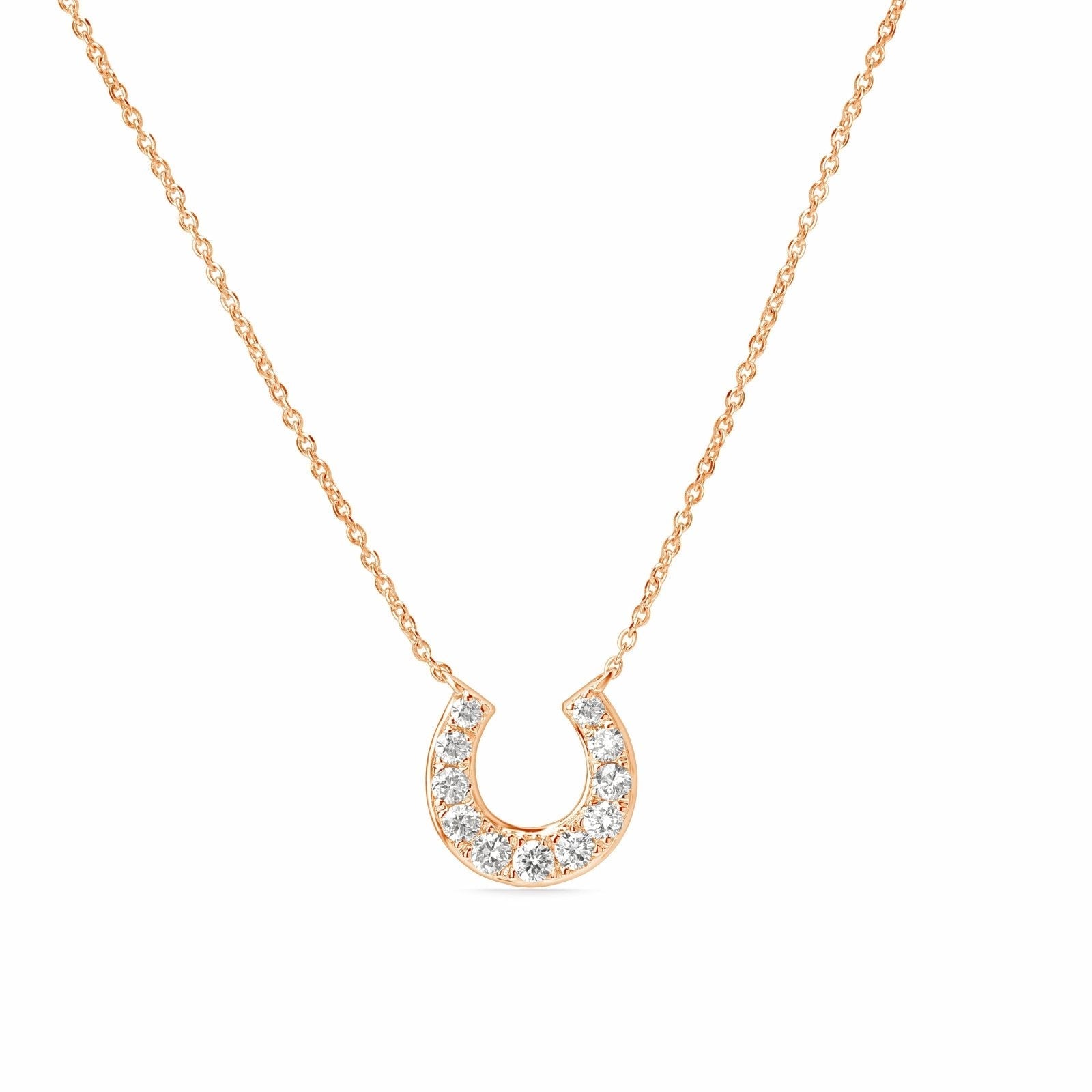 14K Rose Gold Lucky Diamond Pavé Horseshoe Pendant Necklace - Elegant Jewelry Gift for Women, Perfect for Birthday, Anniversary & Everyday Wear