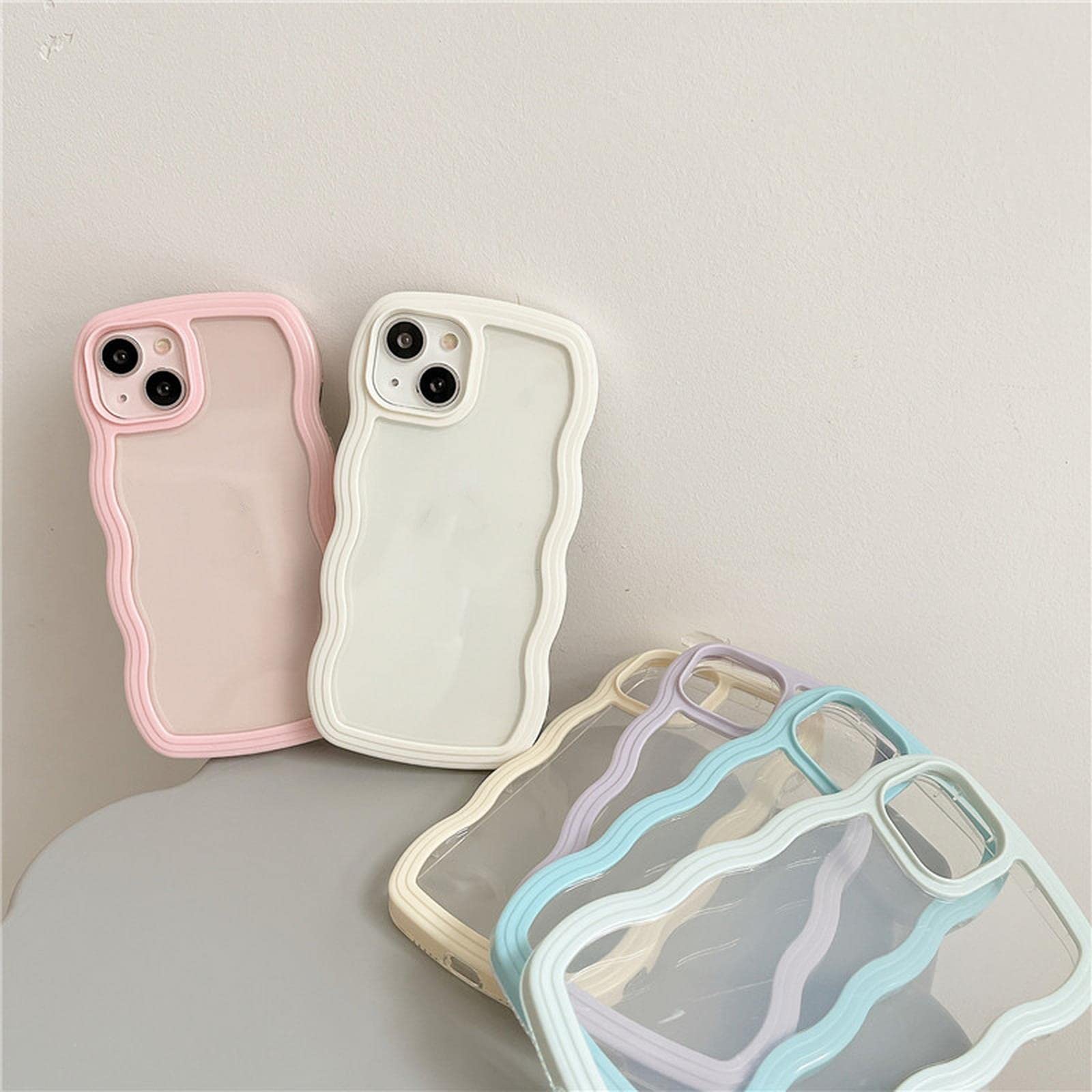 FORKIS Cute Wavy Frame Shockproof Bumper Case for iPhone 13 12 11 Pro Max - Clear Hard PC Cover for iPhone 11 (White) - Perfect for Daily Protection & Stylish Look
