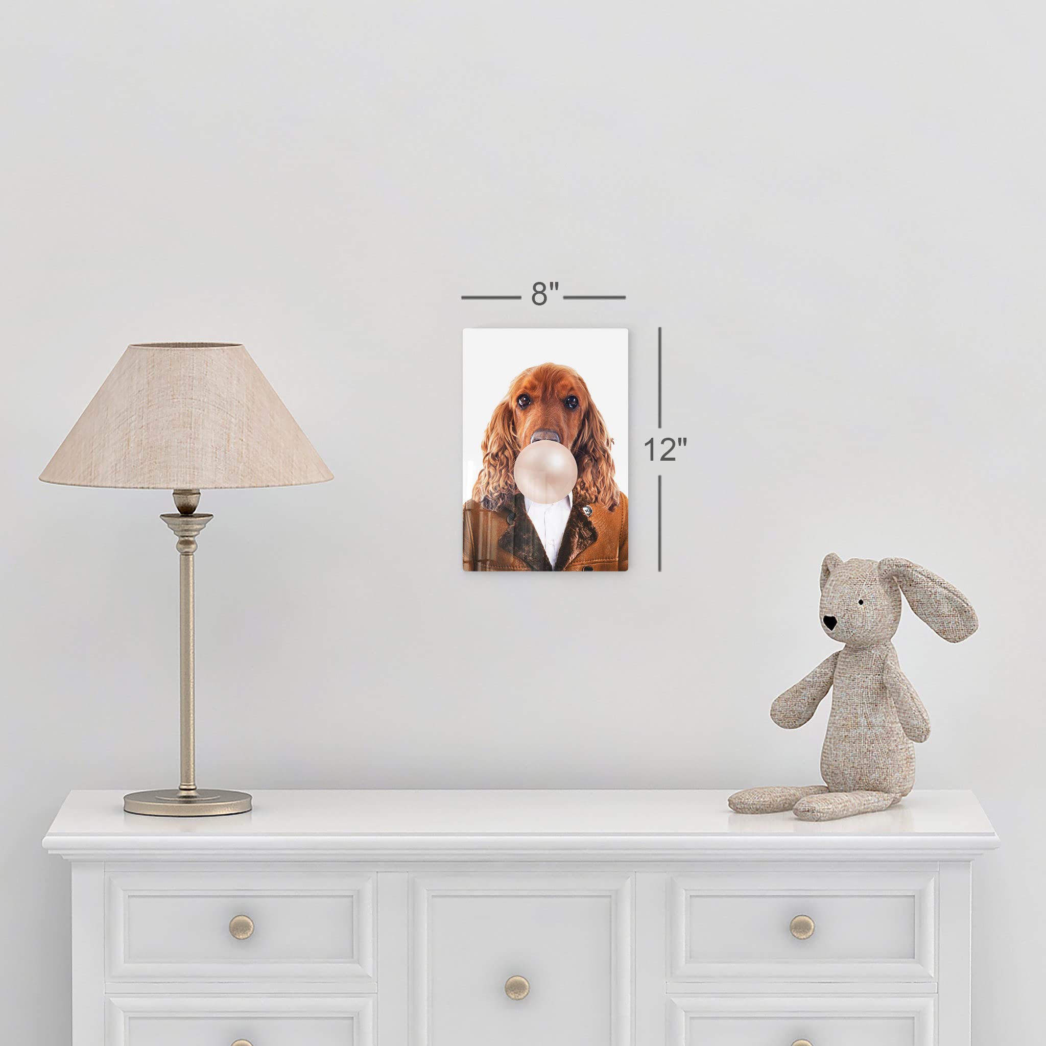 English Cocker Spaniel Dog Portrait Wall Art - Metal Print of Cute Dog Wearing Coat & Chewing Bubble Gum - Unique Pet Lover Gift, Pop Animal Art for Office, Living Room, Bedroom or Nursery Decor - 40x30 Inches - Perfect for Dog Owners & Home Interior Design