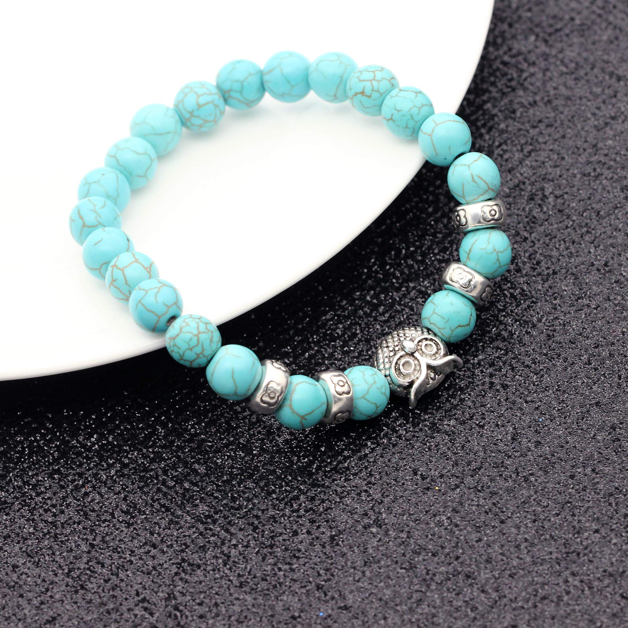 8mm Natural Turquoise Owl Braced Rope Bracelet for Women & Men - Boho Jewelry Gift for Teacher Appreciation, Thanksgiving & Holidays - Perfect for Classroom Gifts, Graduation & Special Occasions