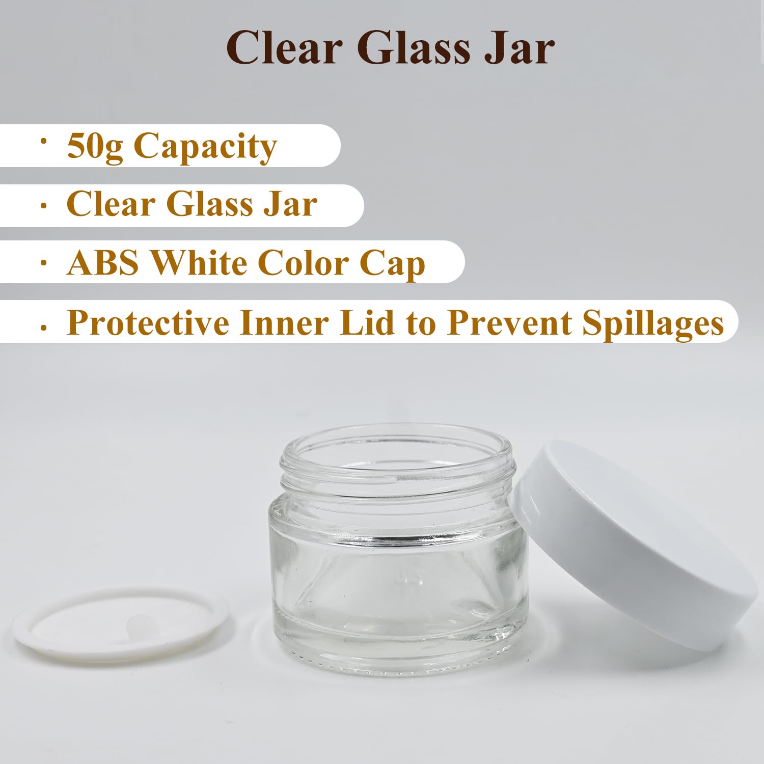 50ml Clear Round Empty Glass Cosmetic Jars with White Cap & Lid - Perfect for Creams, Balms, Face Scrubs & Body Lotions | Leak-Proof Travel-Friendly Containers for Skincare & DIY Beauty Products