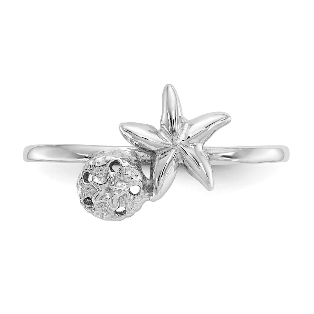 14k White Gold Starfish and Sand Dollar Ring Band - Elegant Beach Jewelry for Women, Perfect for Vacation, Wedding, or Everyday Wear