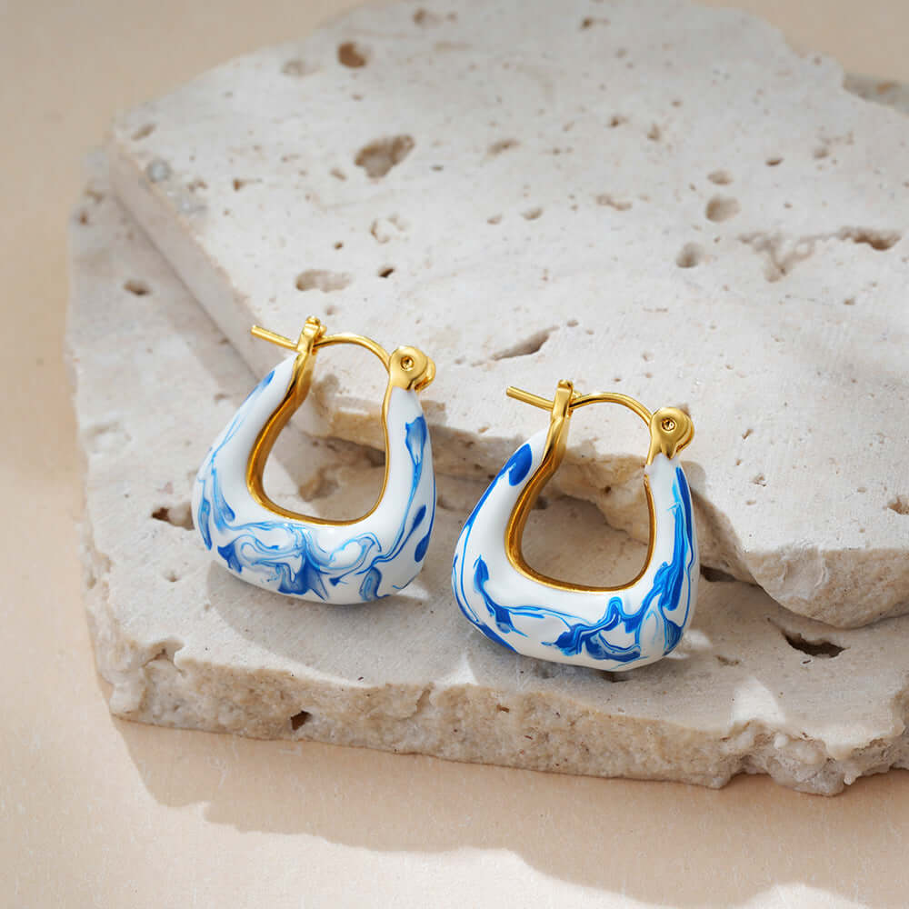 Elegant Porcelain Marble Hoop Earrings for Women - Trendy T225 Design | Perfect for Parties, Weddings & Everyday Wear