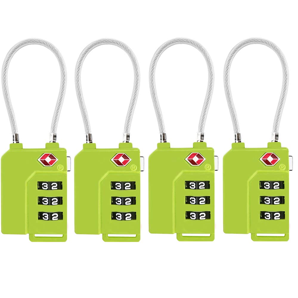 TSA Approved 3-Digit Combination Luggage Lock - Secure Suitcase & Travel Bags (4-Pack, Green) | Perfect for Airports, Hotels & Gym Lockers