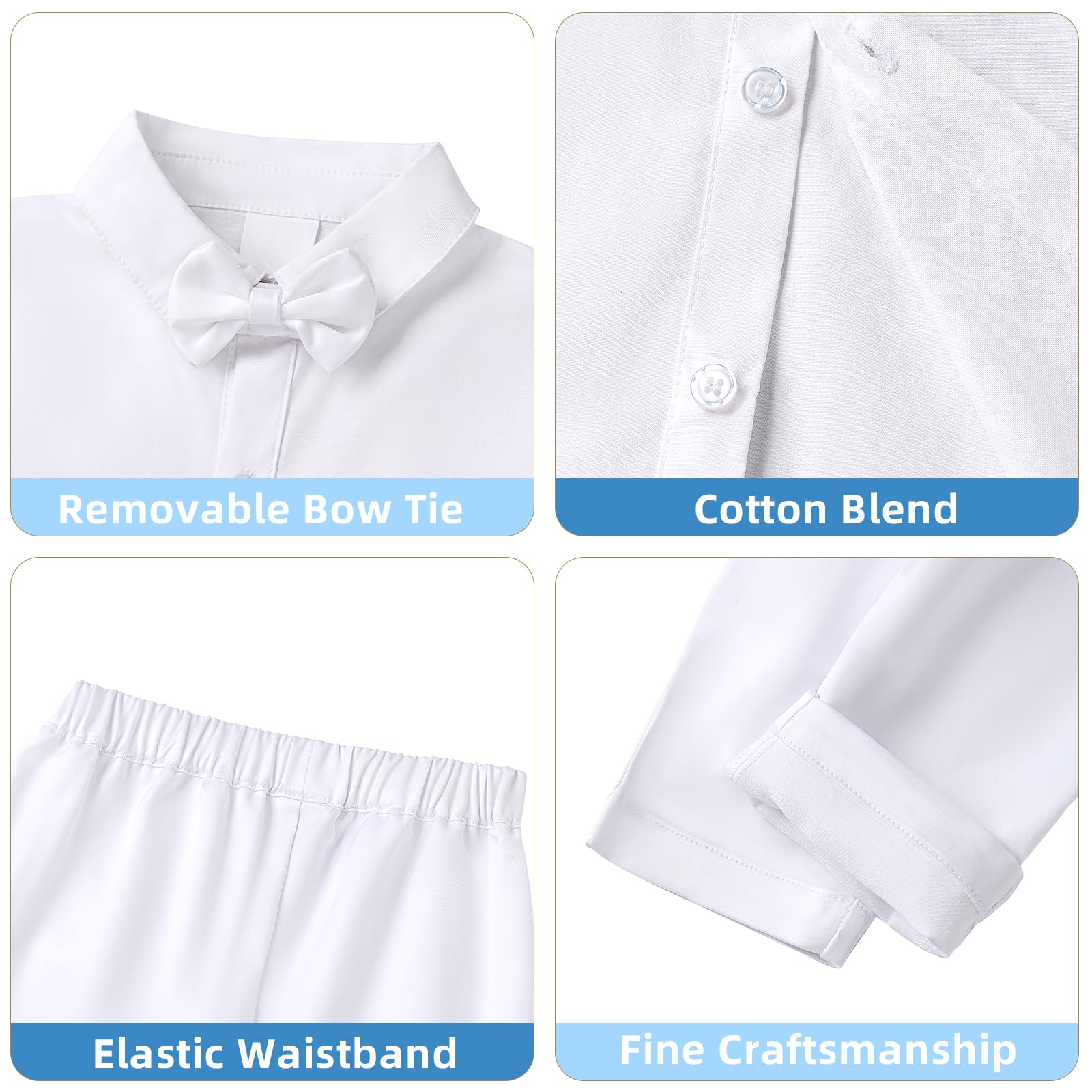 Booulfi Baby Boy Christening Outfit - White Baptism Suit with Dress Shirt & Pants - Perfect for Christening, Baptism, First Communion & Special Occasions