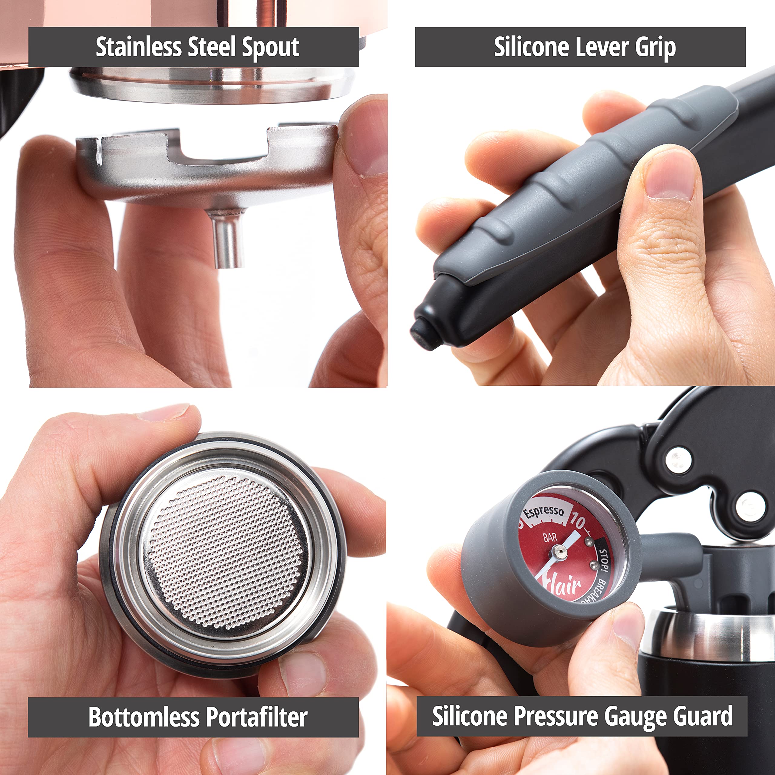 Flair UPDATED PRO 3 Manual Lever Espresso Machine - Stainless Steel Brew Head with Pressure Gauge & Shot Mirror | Perfect for Home Baristas & Coffee Enthusiasts